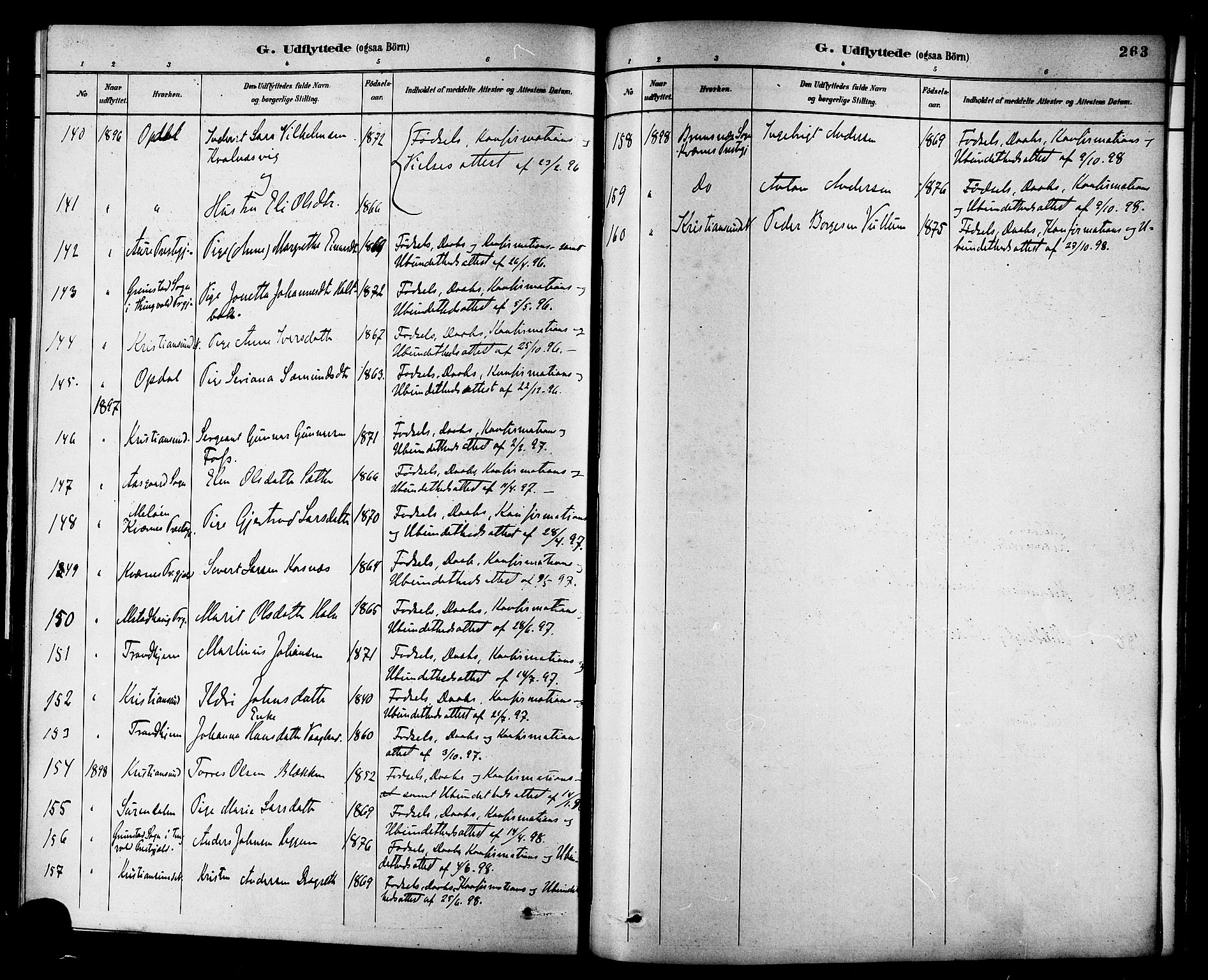 Ministerialprotokoller, klokkerbøker og fødselsregistre - Møre og Romsdal, SAT/A-1454/576/L0885: Parish register (official) no. 576A03, 1880-1898, p. 263
