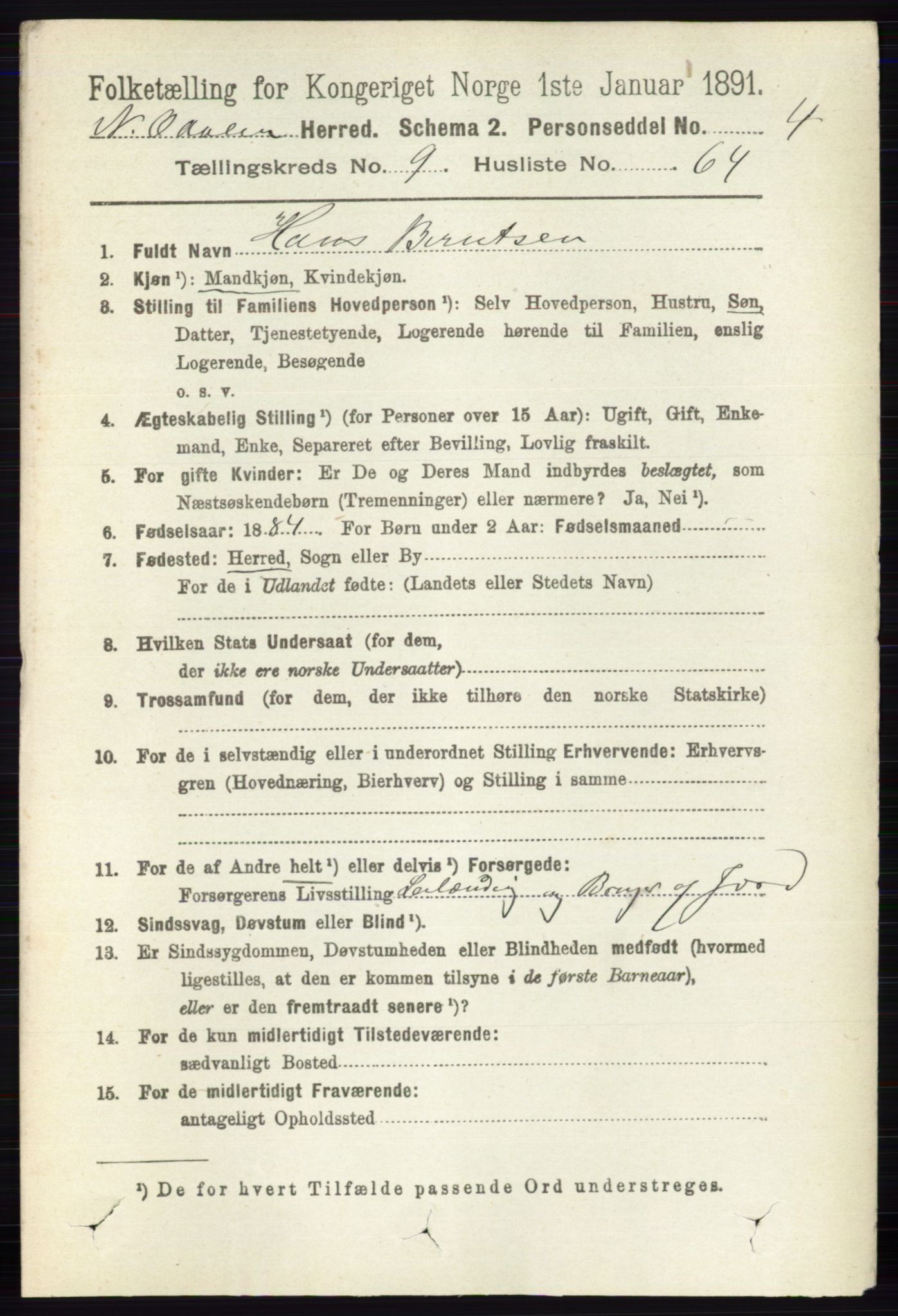 RA, 1891 census for 0418 Nord-Odal, 1891, p. 4415