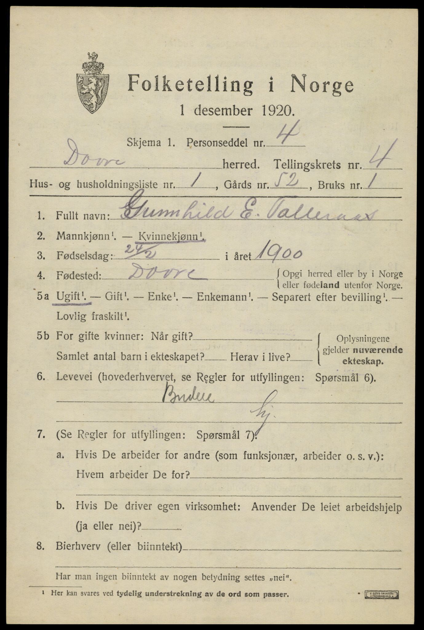 SAH, 1920 census for Dovre, 1920, p. 4548