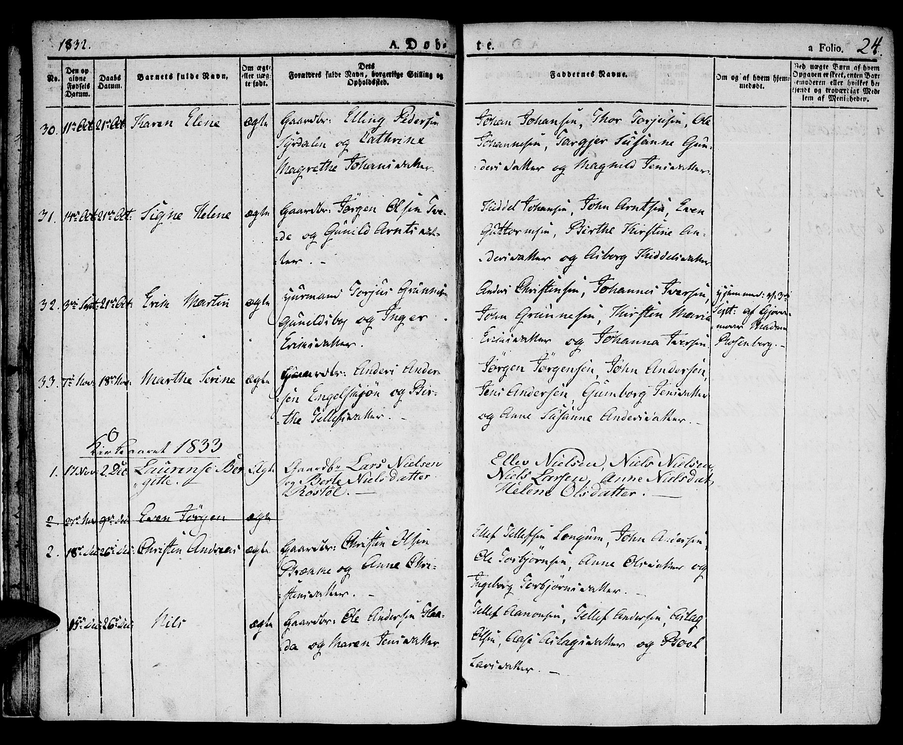 Austre Moland sokneprestkontor, AV/SAK-1111-0001/F/Fa/Faa/L0005: Parish register (official) no. A 5, 1825-1837, p. 24