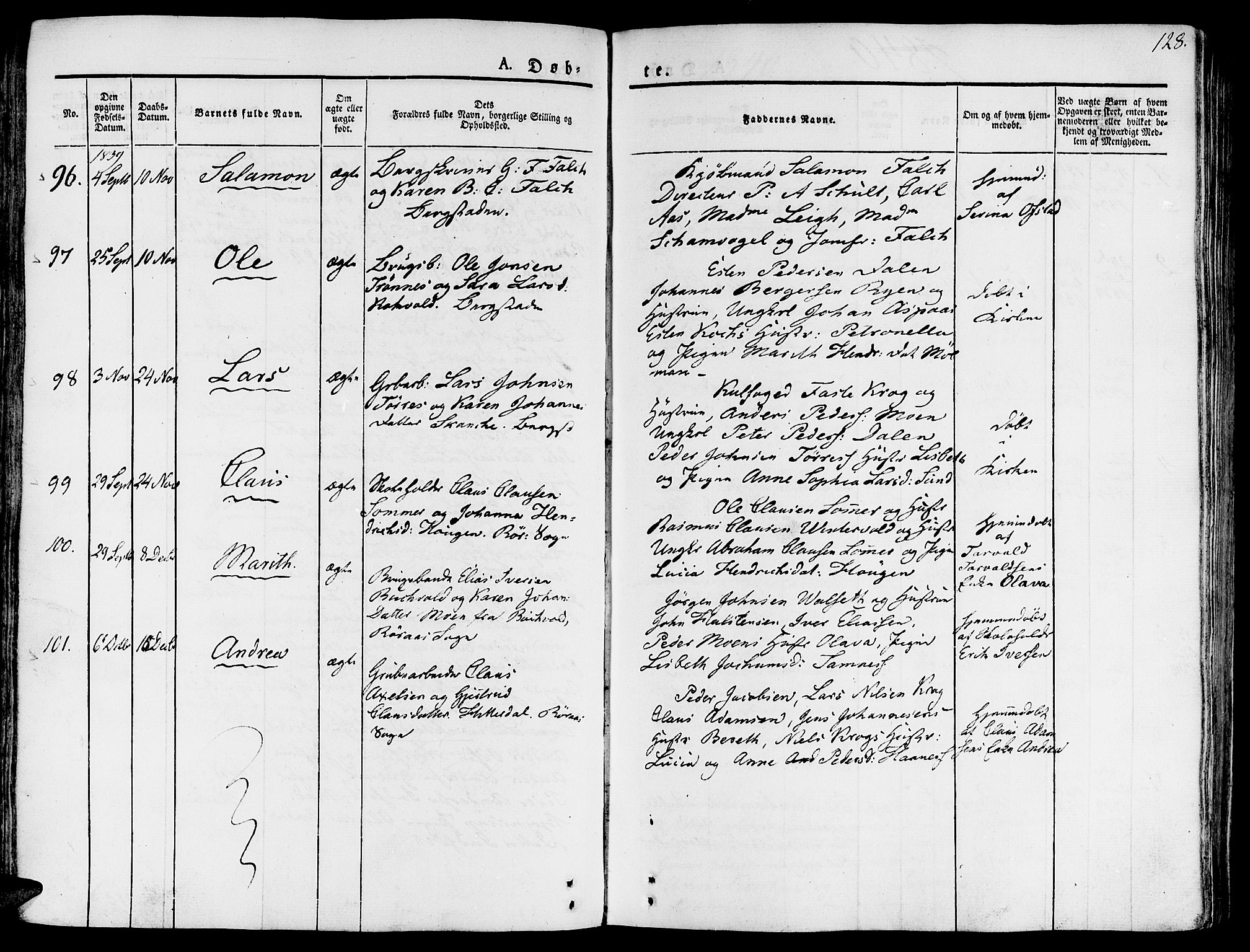 Ministerialprotokoller, klokkerbøker og fødselsregistre - Sør-Trøndelag, SAT/A-1456/681/L0930: Parish register (official) no. 681A08, 1829-1844, p. 128