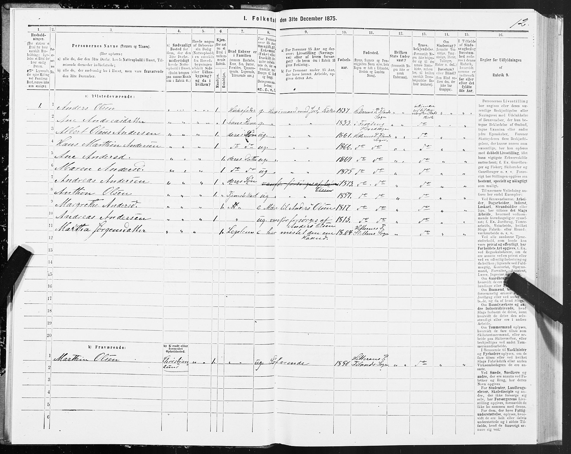 SAT, 1875 census for 1617P Hitra, 1875, p. 1012