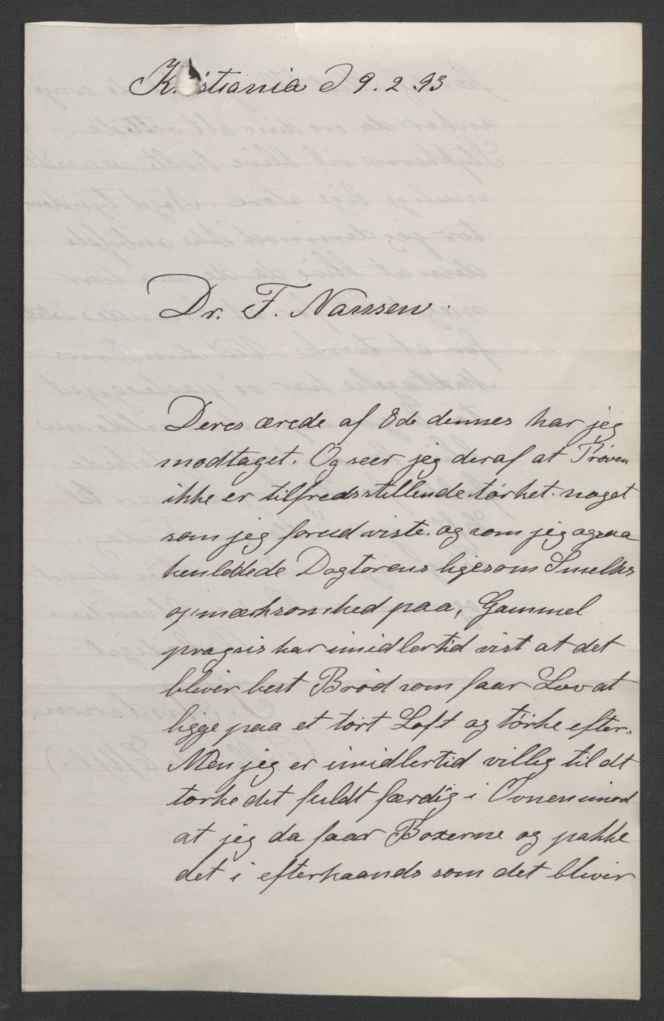 Arbeidskomitéen for Fridtjof Nansens polarekspedisjon, AV/RA-PA-0061/D/L0004: Innk. brev og telegrammer vedr. proviant og utrustning, 1892-1893, p. 7