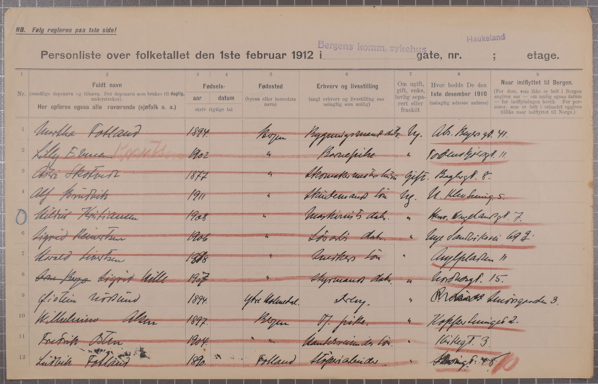 SAB, Municipal Census 1912 for Bergen, 1912, p. 1895