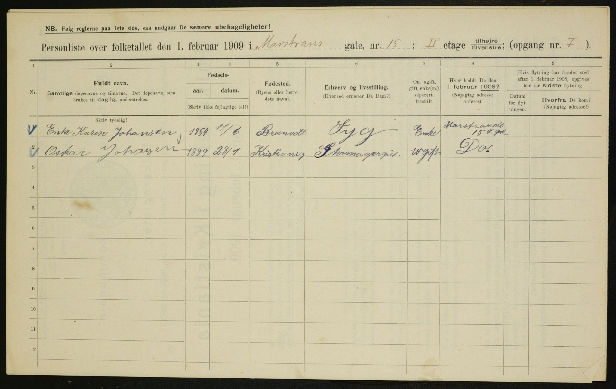 OBA, Municipal Census 1909 for Kristiania, 1909, p. 58755