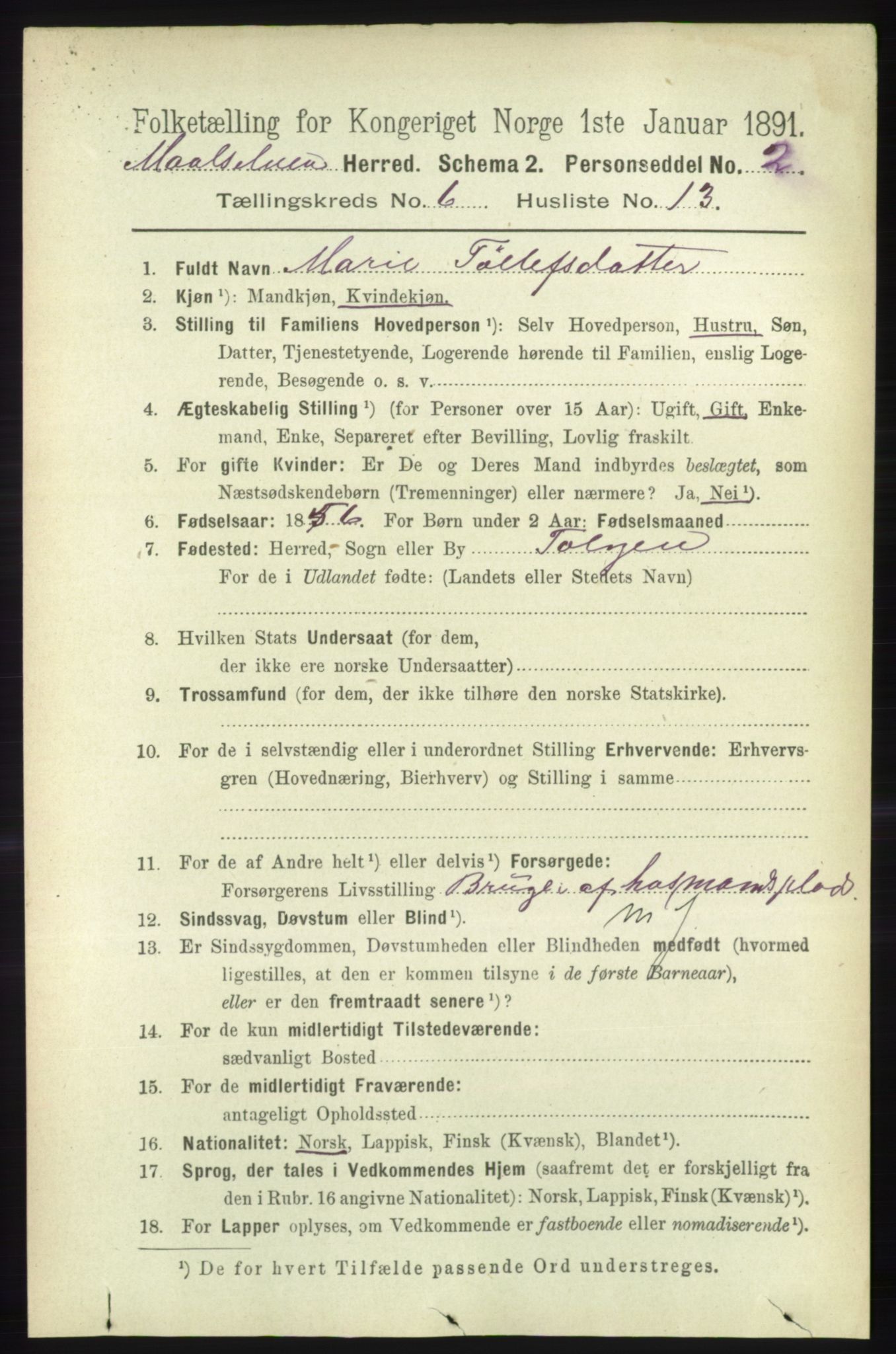 RA, 1891 census for 1924 Målselv, 1891, p. 2135