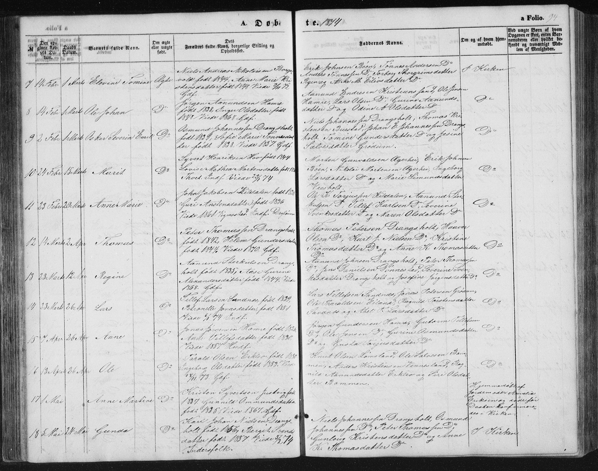 Tveit sokneprestkontor, AV/SAK-1111-0043/F/Fb/L0003: Parish register (copy) no. B 3, 1854-1886, p. 94