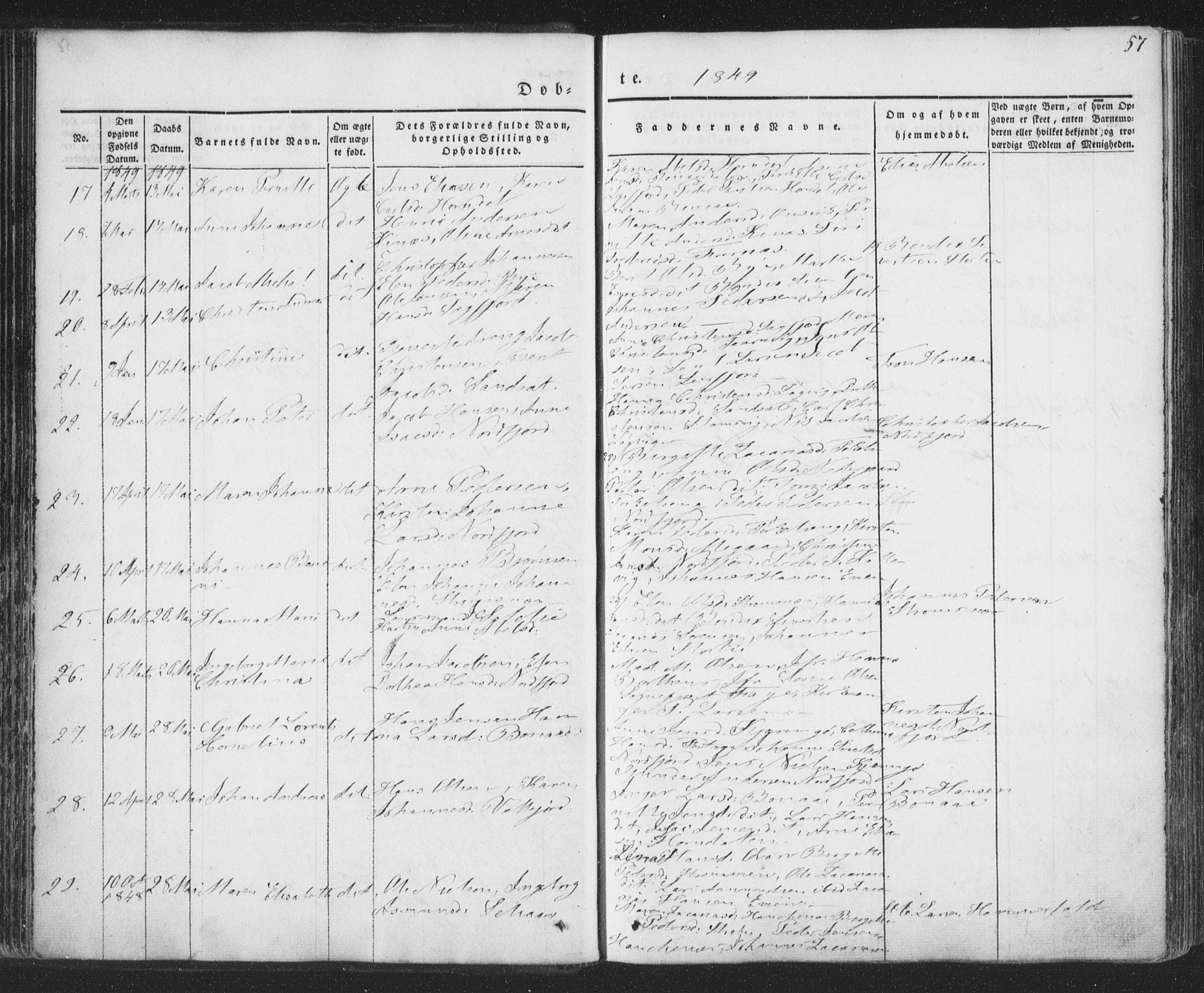 Ministerialprotokoller, klokkerbøker og fødselsregistre - Nordland, AV/SAT-A-1459/853/L0769: Parish register (official) no. 853A08, 1836-1856, p. 57