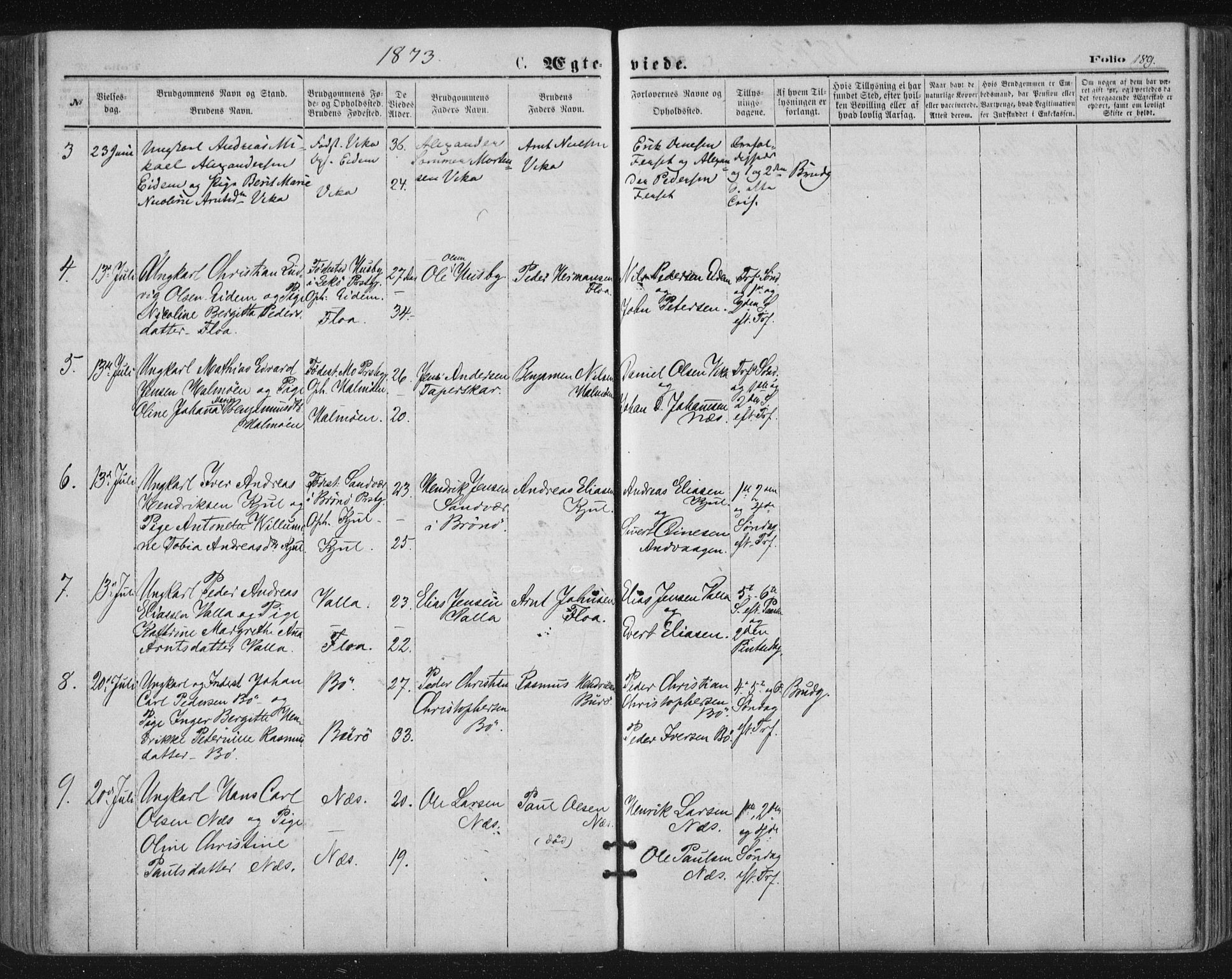 Ministerialprotokoller, klokkerbøker og fødselsregistre - Nordland, SAT/A-1459/816/L0241: Parish register (official) no. 816A07, 1870-1885, p. 189