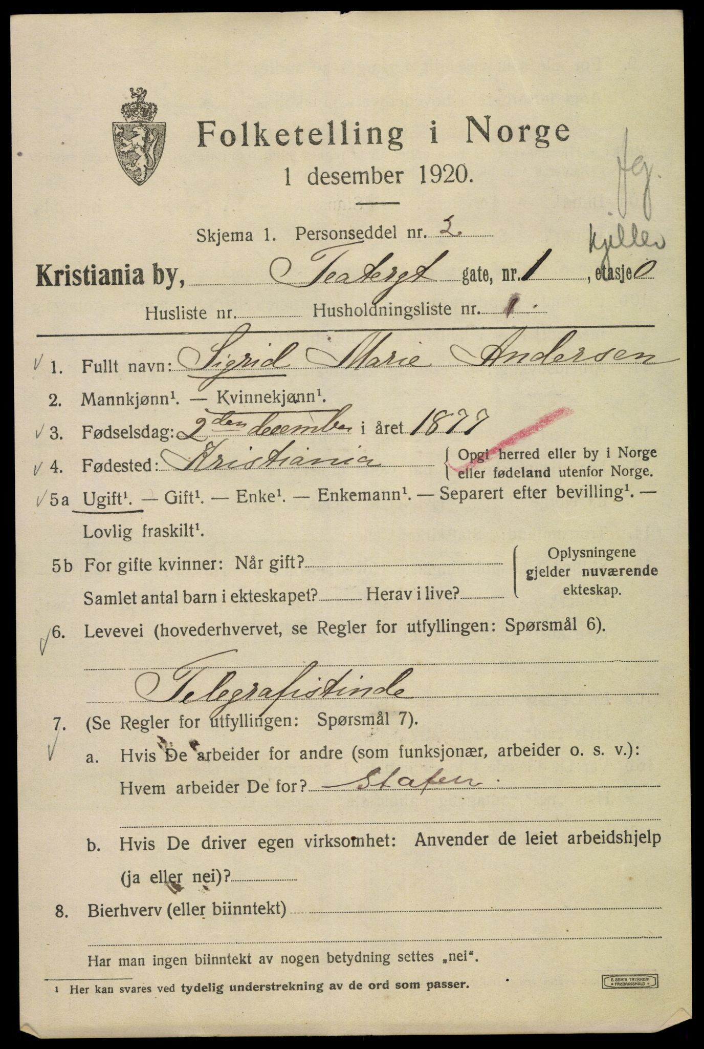 SAO, 1920 census for Kristiania, 1920, p. 564249