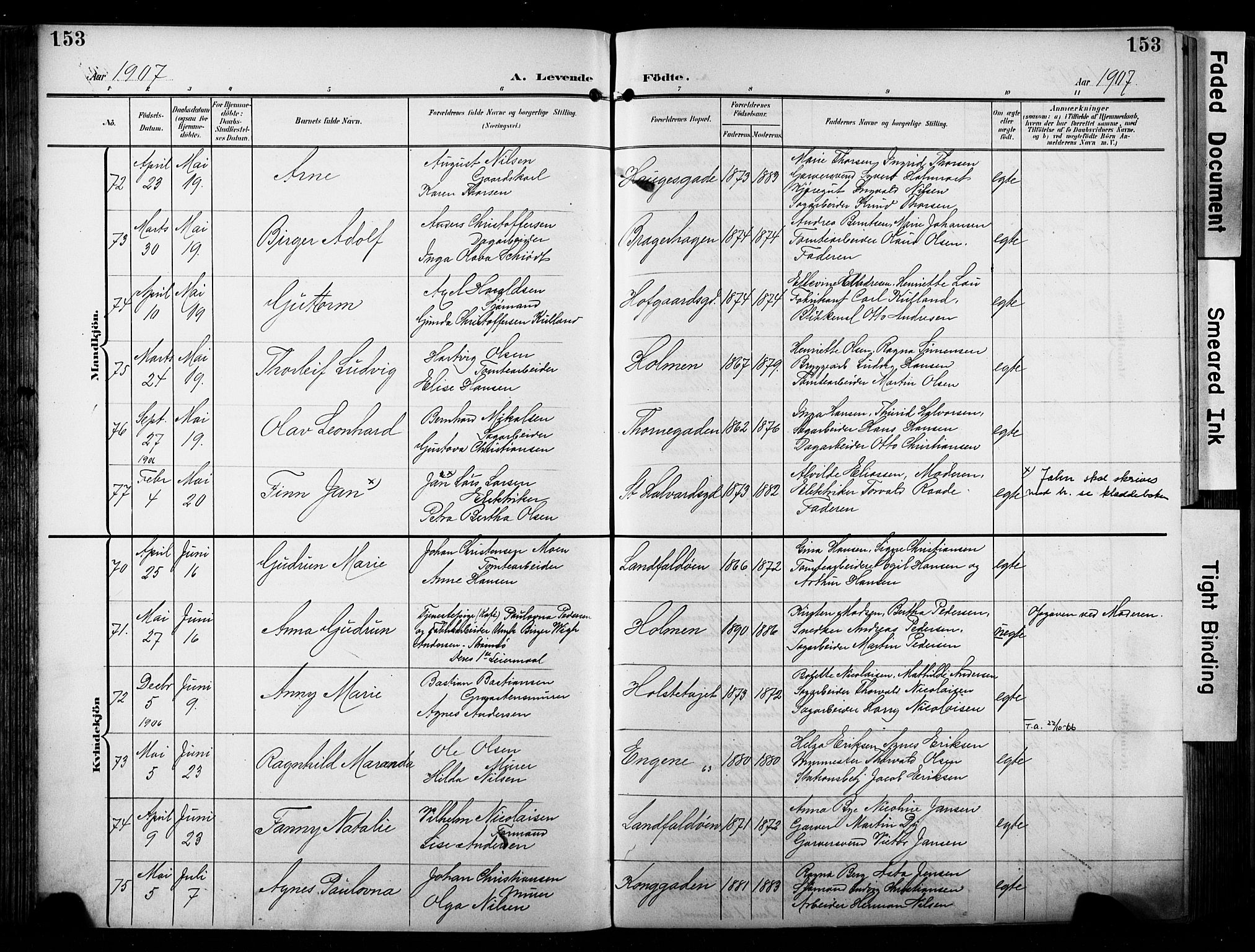 Bragernes kirkebøker, AV/SAKO-A-6/F/Fb/L0009: Parish register (official) no. II 9, 1902-1911, p. 153