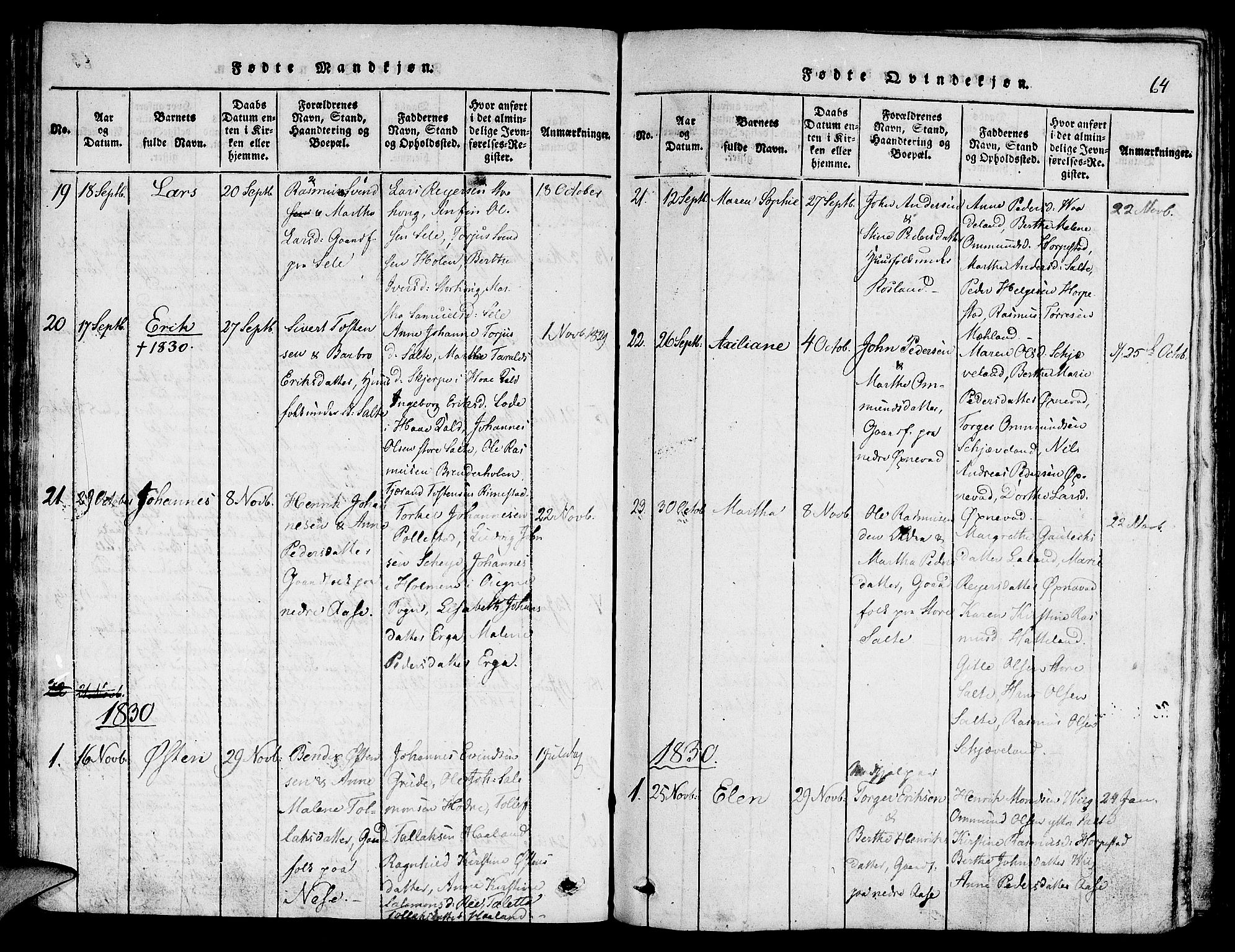 Klepp sokneprestkontor, SAST/A-101803/001/3/30BA/L0002: Parish register (official) no. A 2, 1816-1833, p. 64