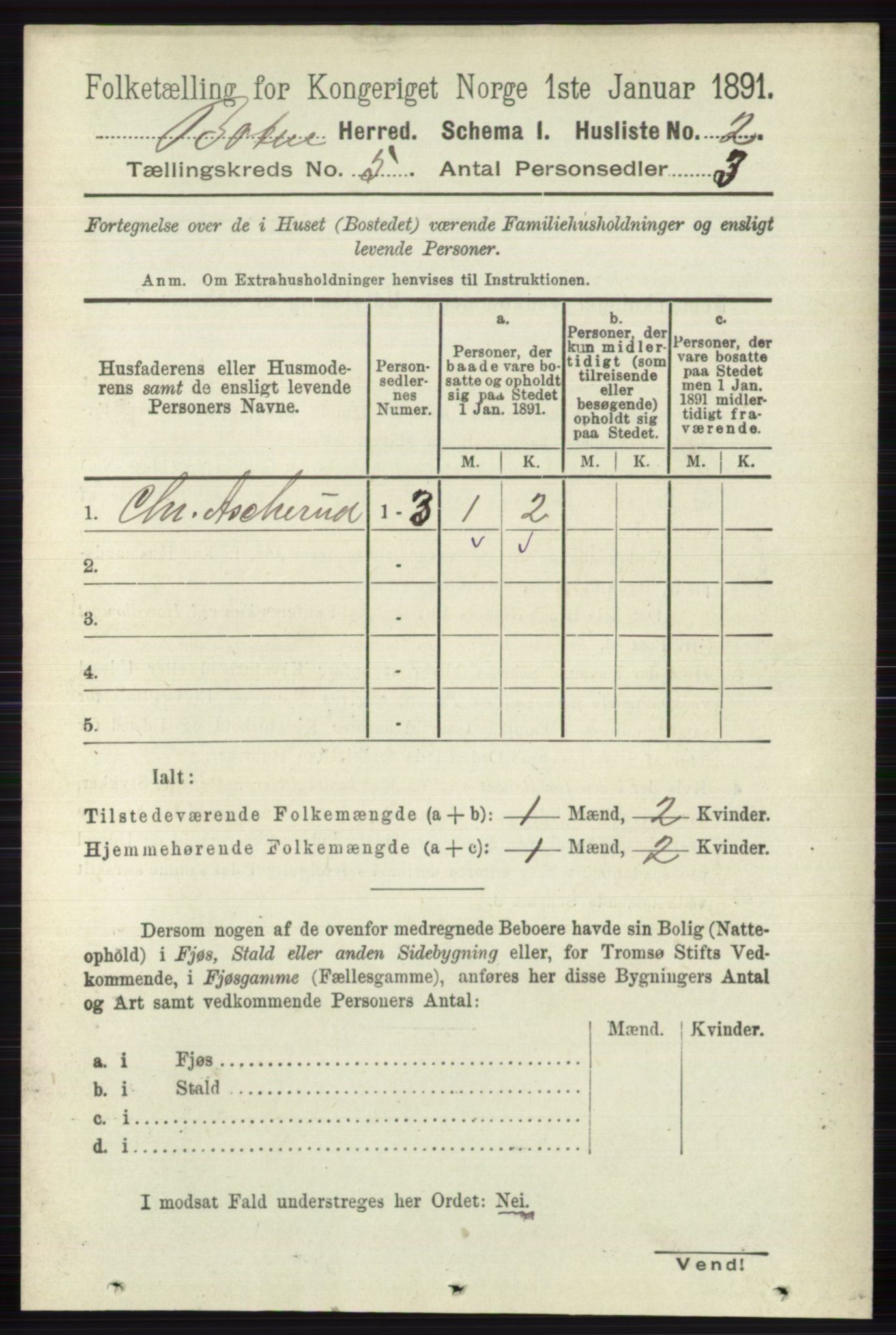 RA, 1891 census for 0715 Botne, 1891, p. 1900