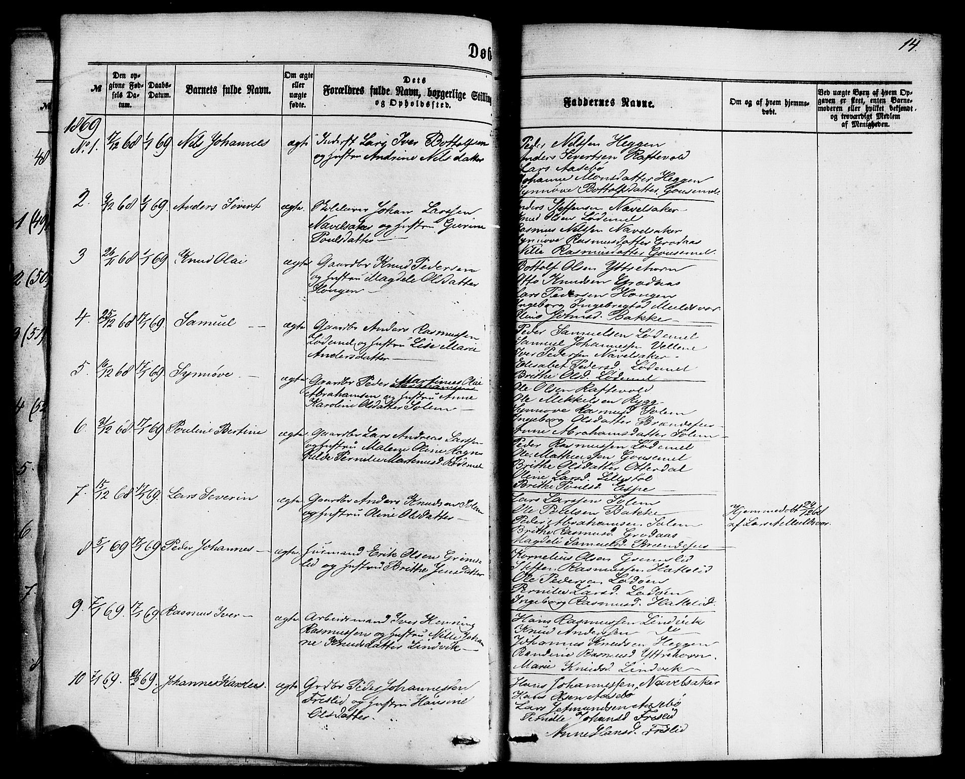Hornindal sokneprestembete, SAB/A-82401/H/Haa/Haaa/L0002: Parish register (official) no. A 2, 1867-1884, p. 14