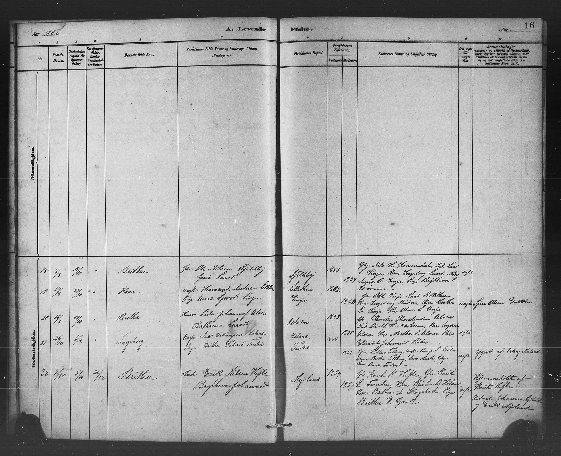 Vossestrand Sokneprestembete, AV/SAB-A-79101/H/Hab: Parish register (copy) no. B 3, 1880-1907, p. 16