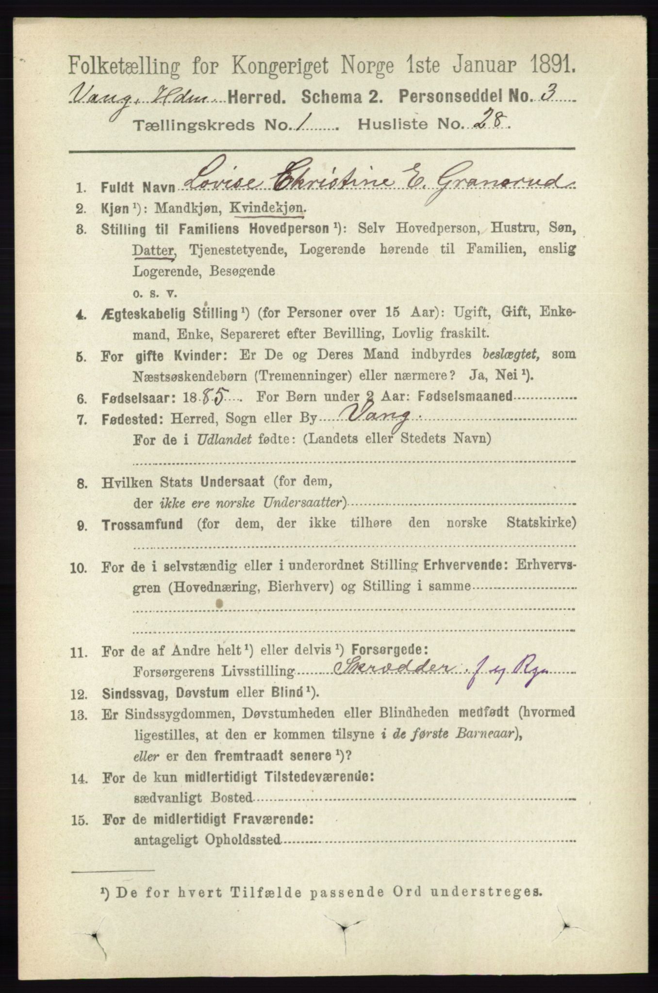 RA, 1891 census for 0414 Vang, 1891, p. 344