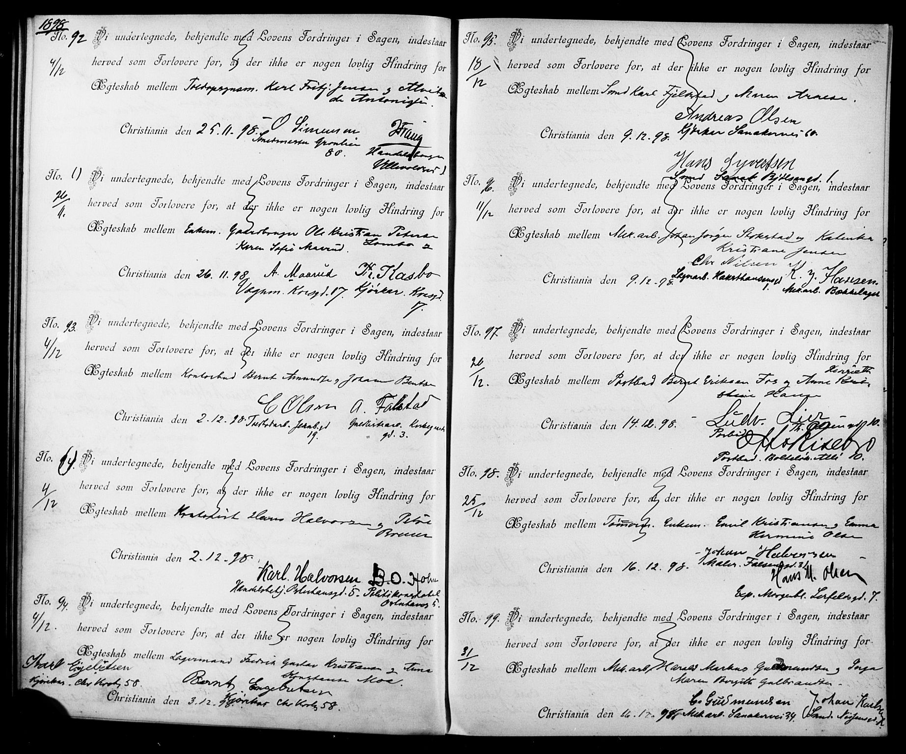 Jakob prestekontor Kirkebøker, AV/SAO-A-10850/L/La/L0001: Best man's statements no. 1, 1896-1916