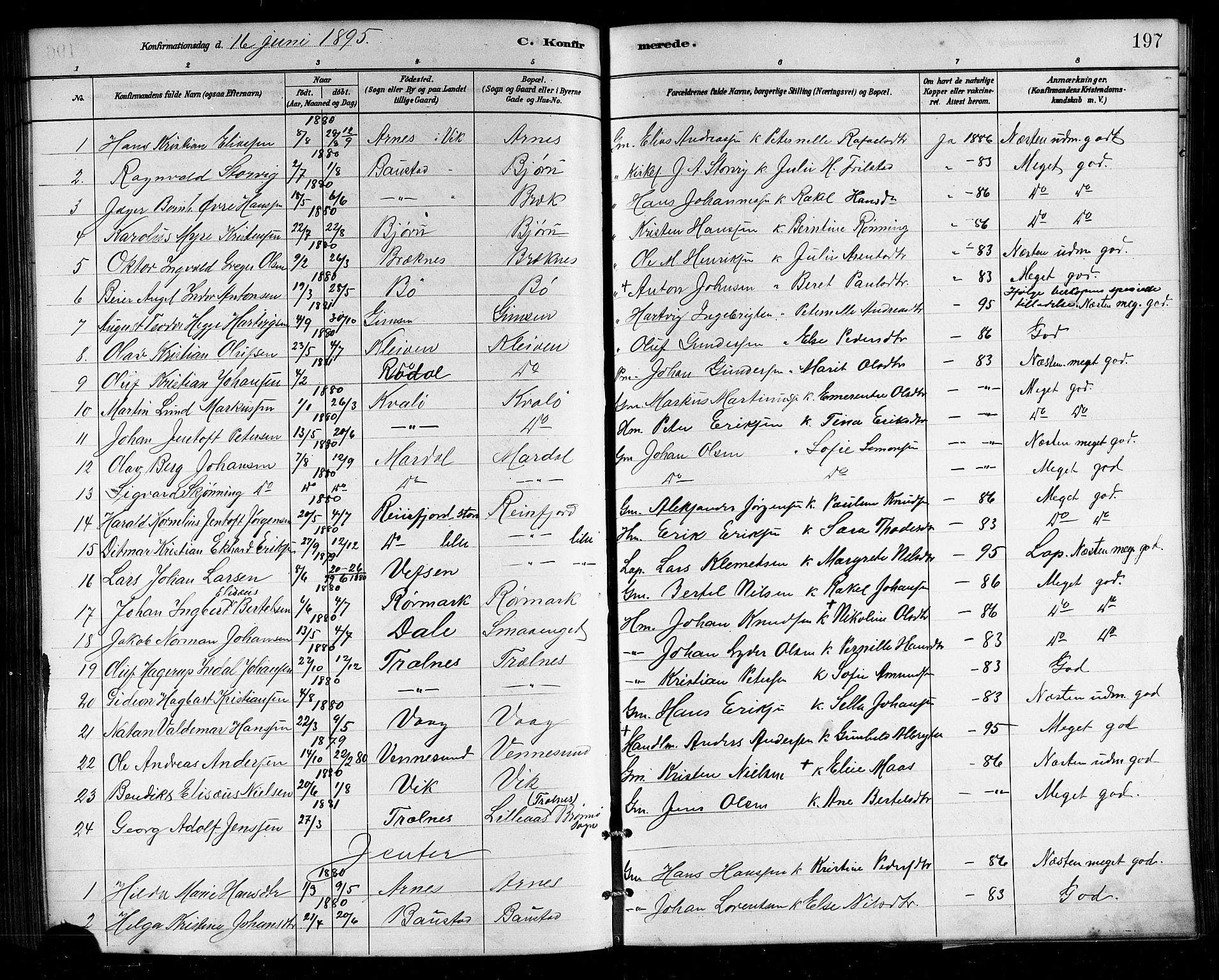Ministerialprotokoller, klokkerbøker og fødselsregistre - Nordland, SAT/A-1459/812/L0188: Parish register (copy) no. 812C06, 1884-1912, p. 197