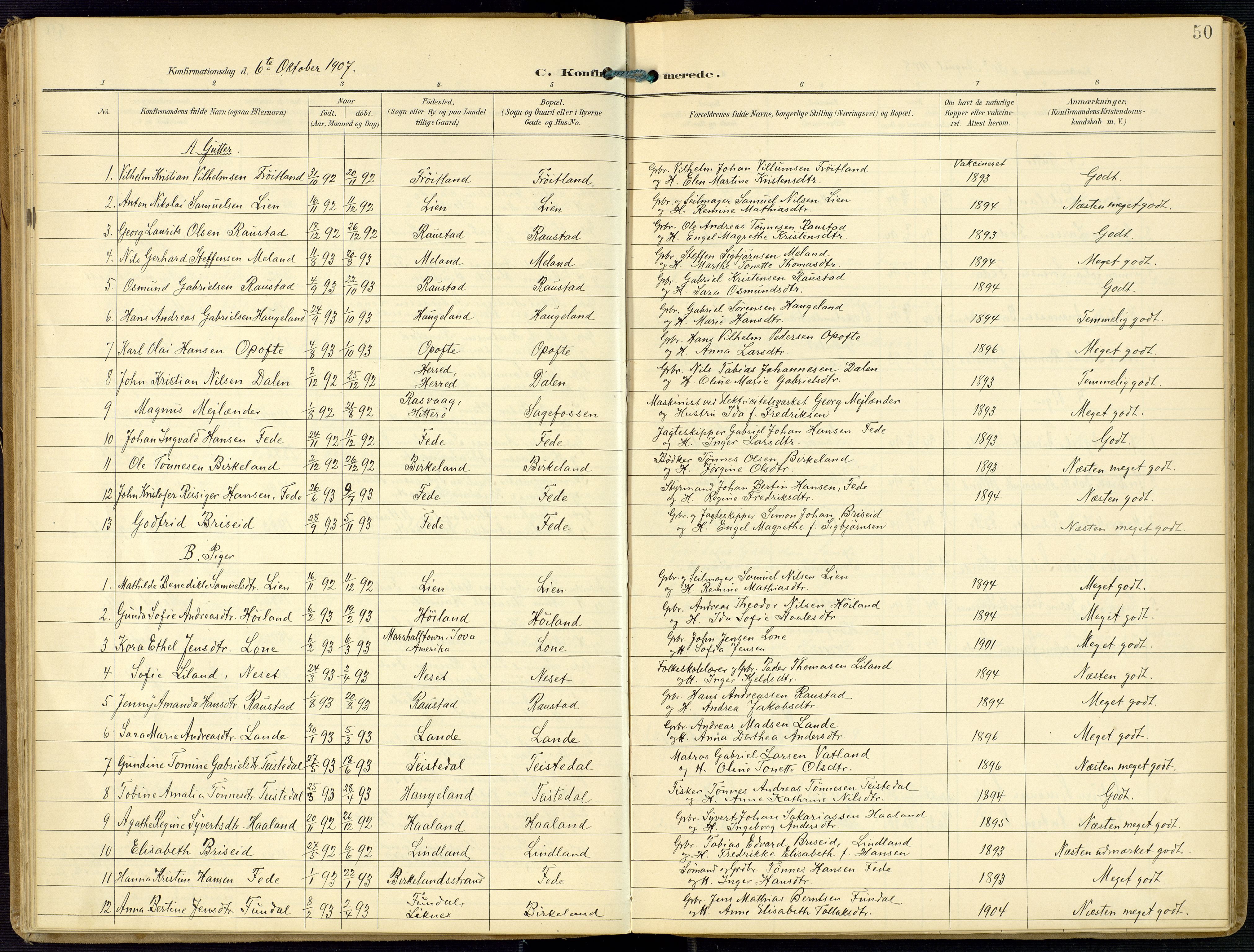 Kvinesdal sokneprestkontor, SAK/1111-0026/F/Fa/Faa/L0005: Parish register (official) no. A 5, 1898-1915, p. 50