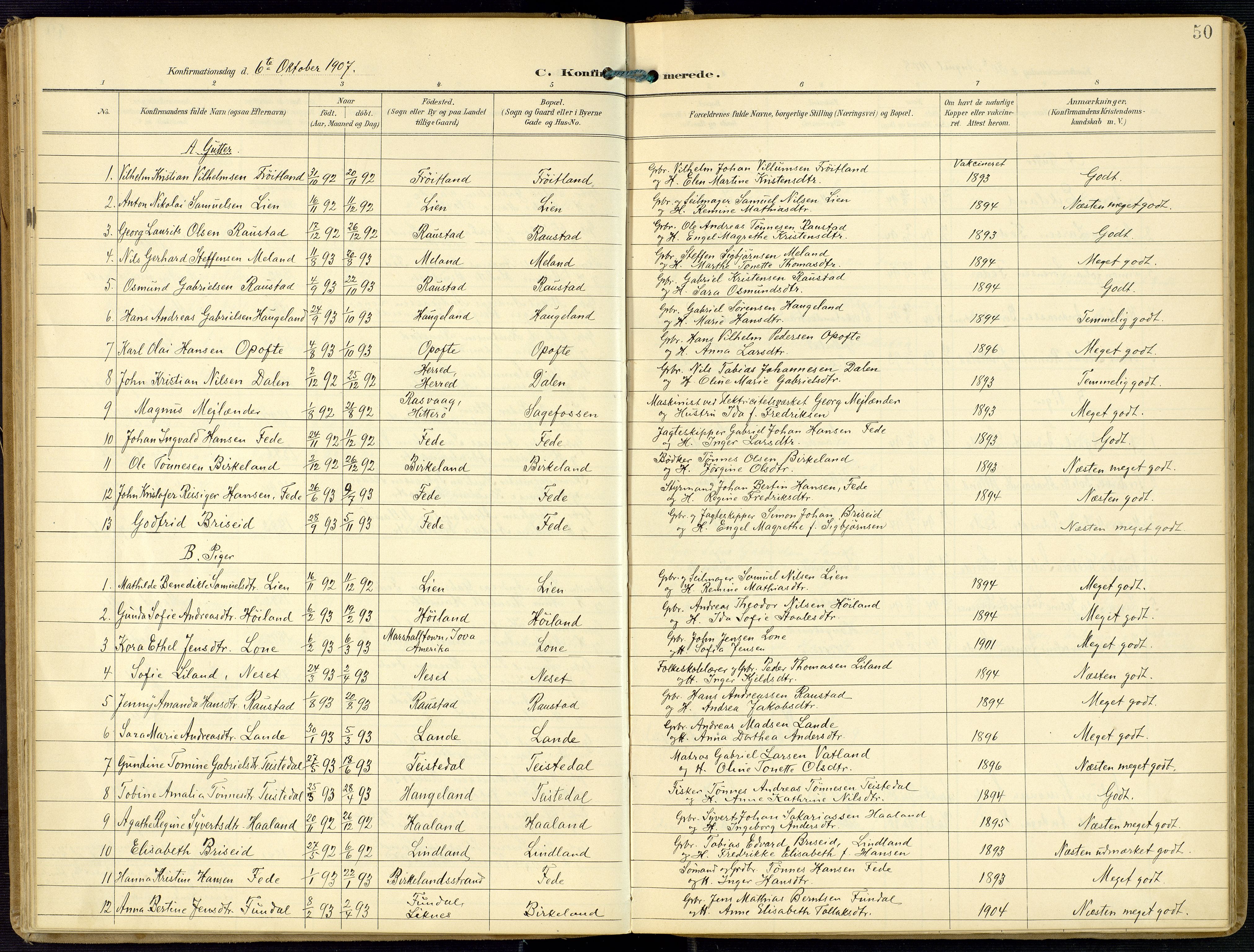 Kvinesdal sokneprestkontor, AV/SAK-1111-0026/F/Fa/Faa/L0005: Parish register (official) no. A 5, 1898-1915, p. 50