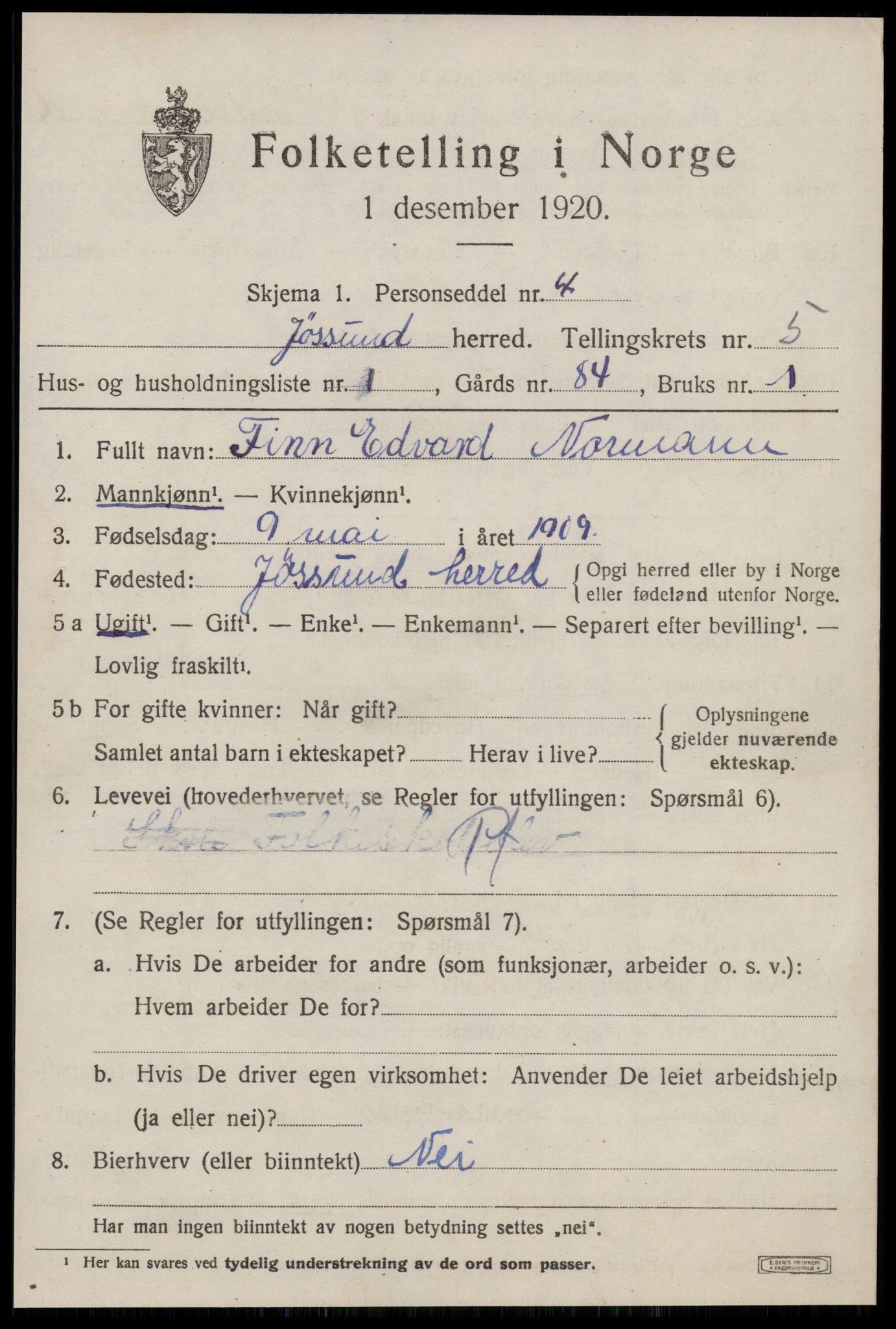 SAT, 1920 census for Jøssund, 1920, p. 3954