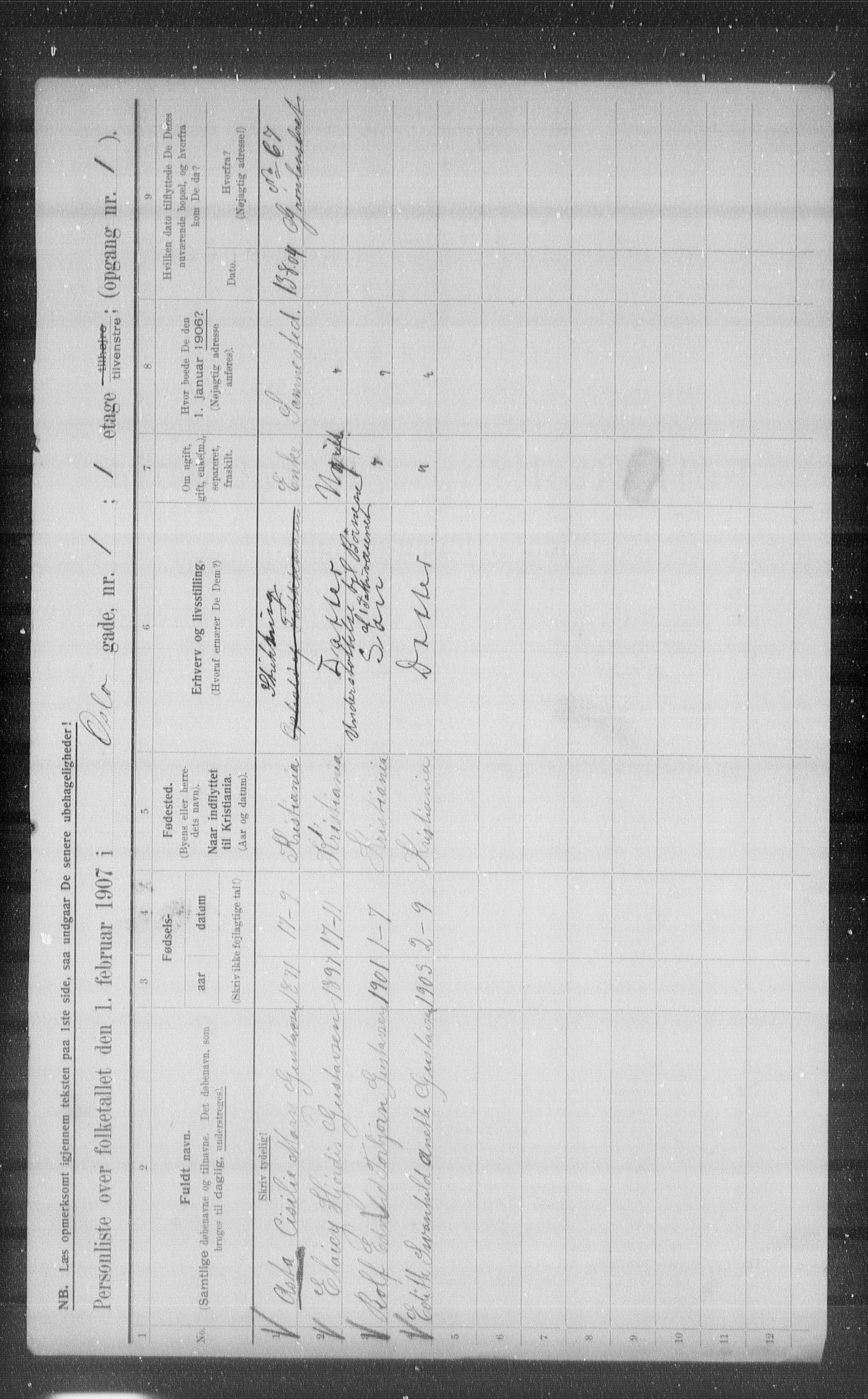 OBA, Municipal Census 1907 for Kristiania, 1907, p. 39365