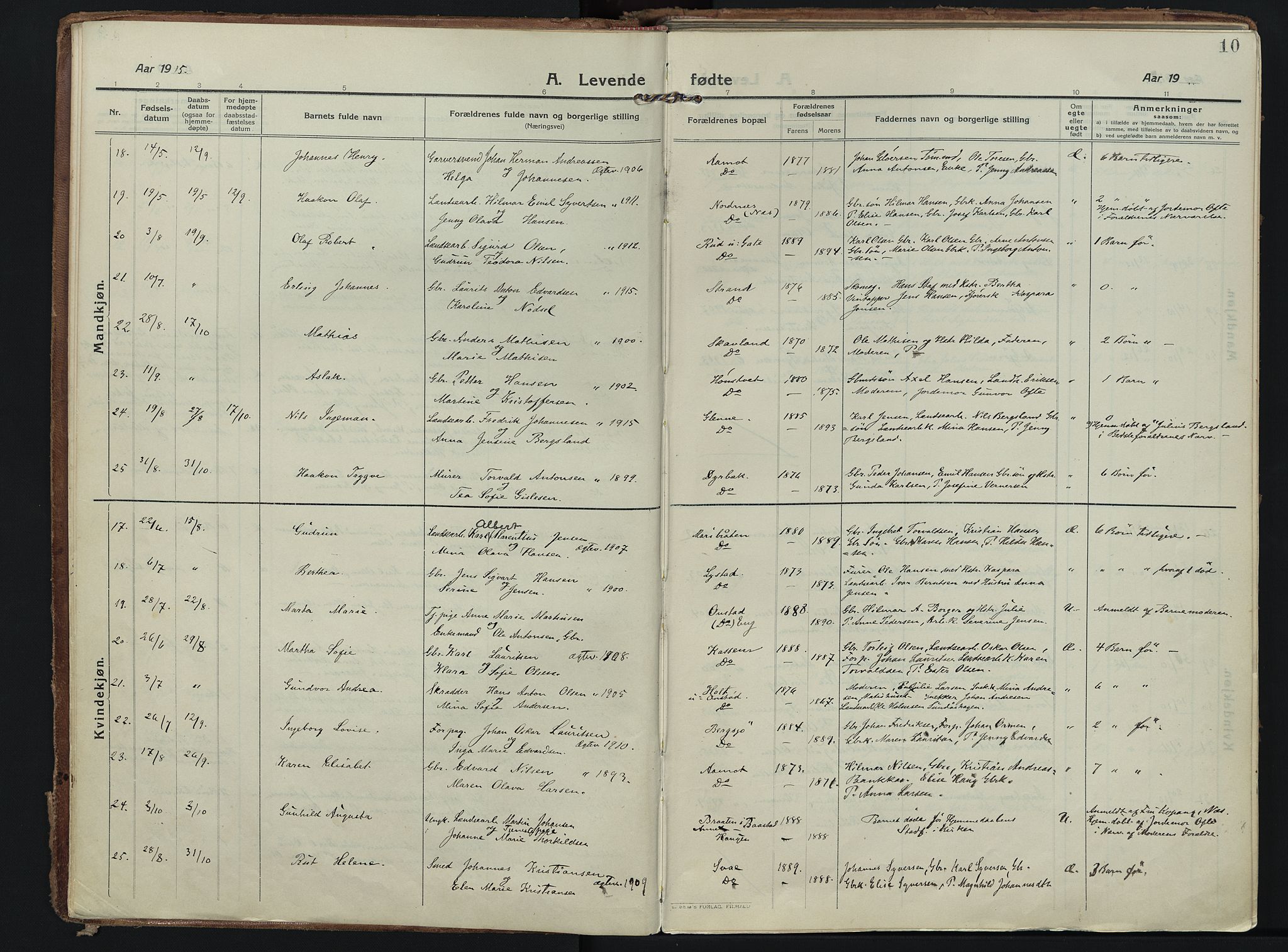 Skiptvet prestekontor Kirkebøker, SAO/A-20009/F/Fa/L0012: Parish register (official) no. 12, 1913-1924, p. 10