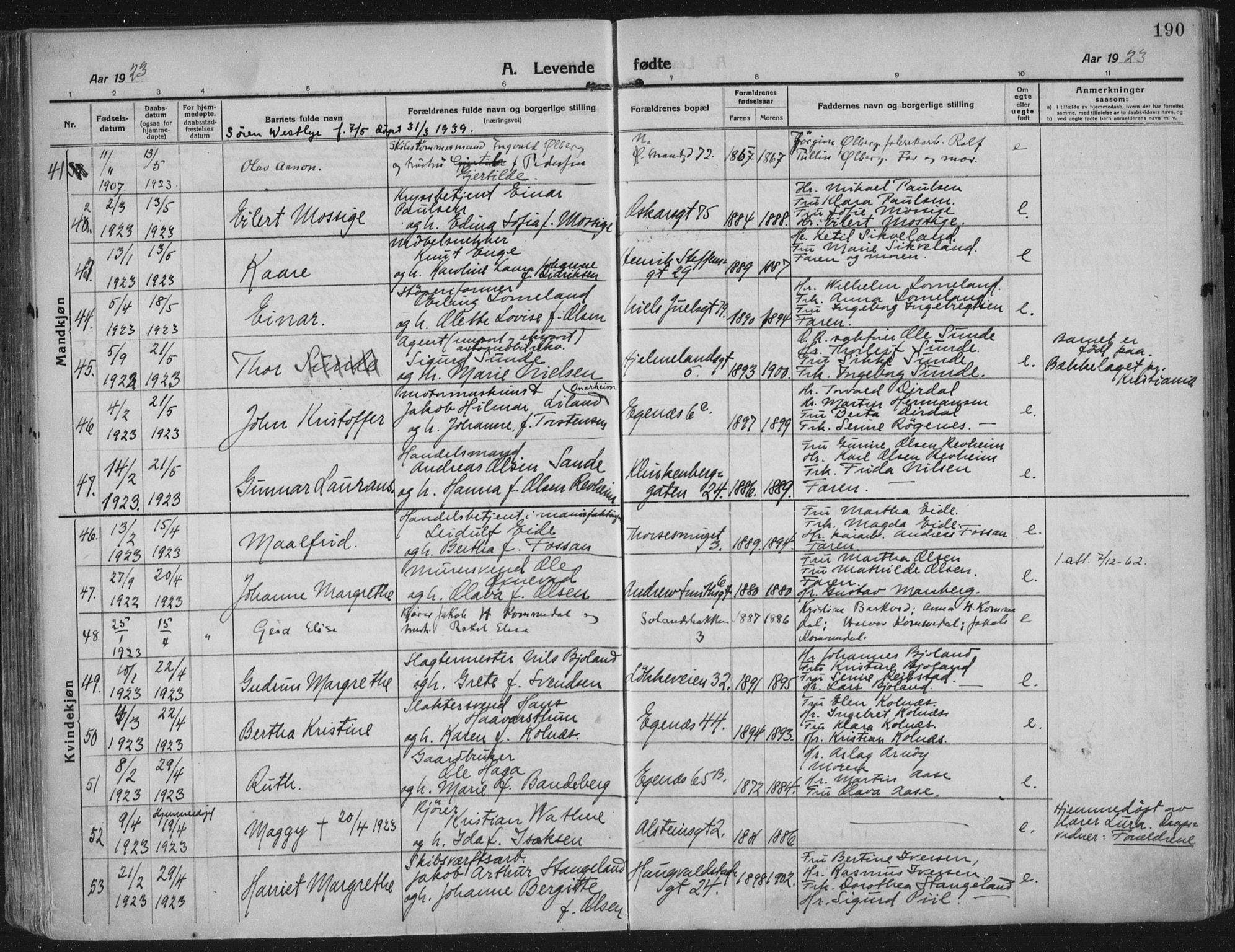 Domkirken sokneprestkontor, SAST/A-101812/002/A/L0018: Parish register (official) no. A 34, 1915-1929, p. 190