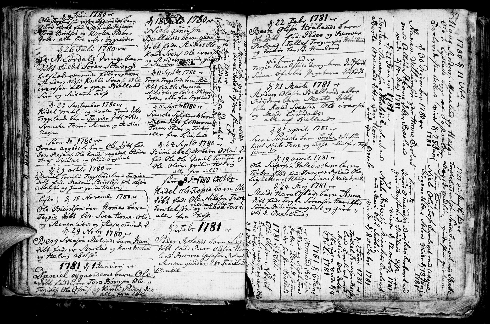 Bjelland sokneprestkontor, AV/SAK-1111-0005/F/Fb/Fba/L0002: Parish register (copy) no. B 2, 1753-1792, p. 37
