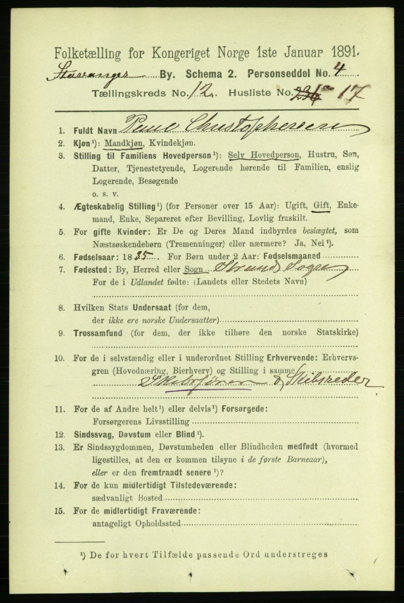 RA, 1891 census for 1103 Stavanger, 1891, p. 15110