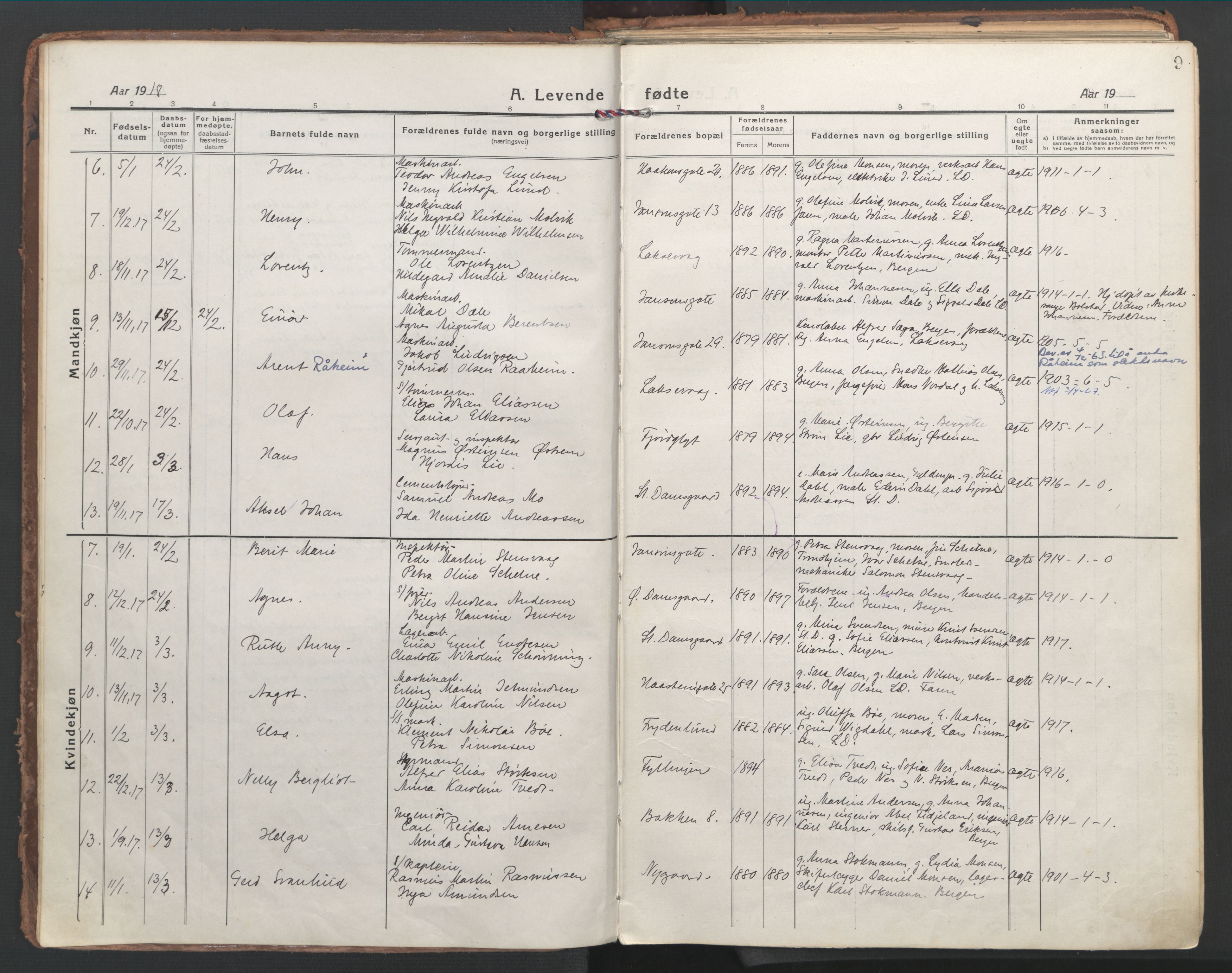 Laksevåg Sokneprestembete, AV/SAB-A-76501/H/Ha/Haa/Haaa/L0002: Parish register (official) no. A 2, 1917-1927, p. 9