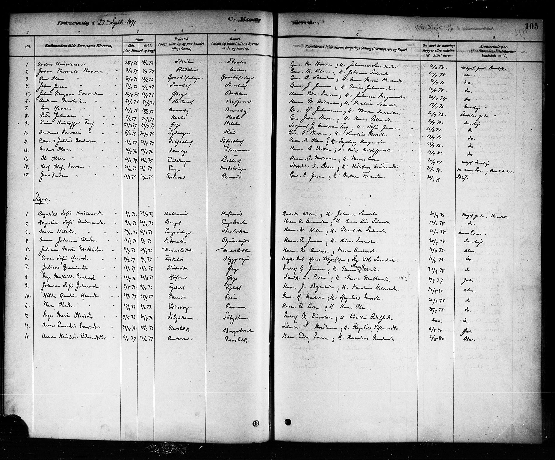 Aremark prestekontor Kirkebøker, SAO/A-10899/F/Fb/L0004: Parish register (official) no. II 4, 1878-1895, p. 105