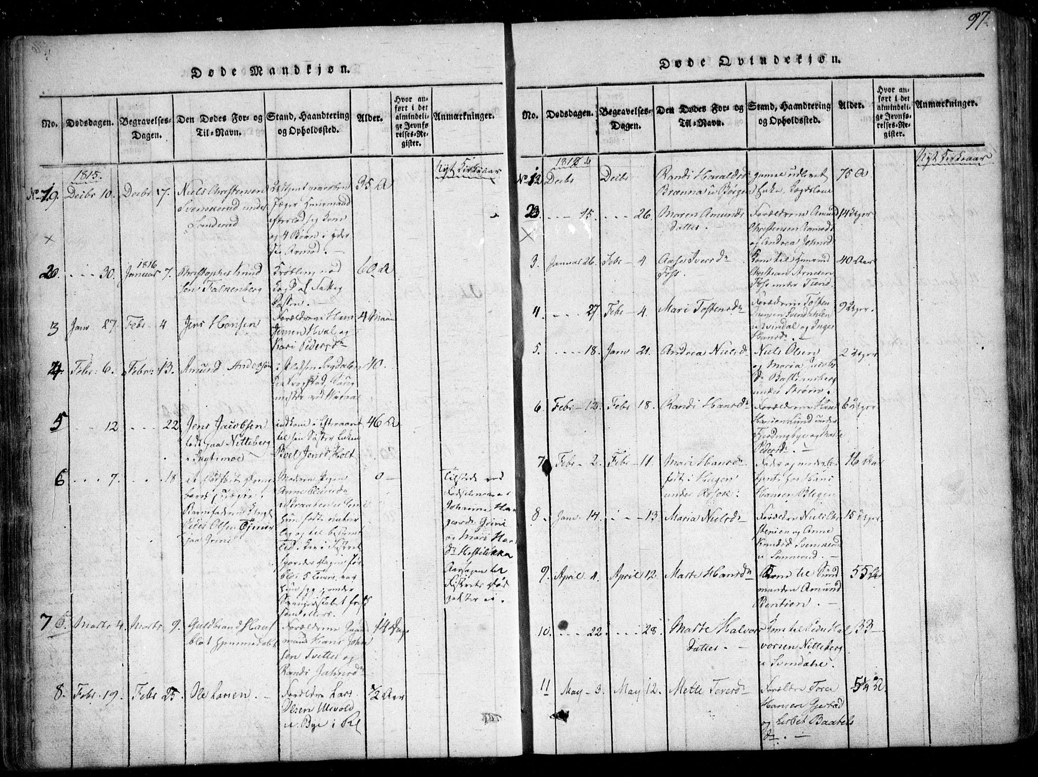 Fet prestekontor Kirkebøker, SAO/A-10370a/F/Fa/L0008: Parish register (official) no. I 8, 1815-1842, p. 97