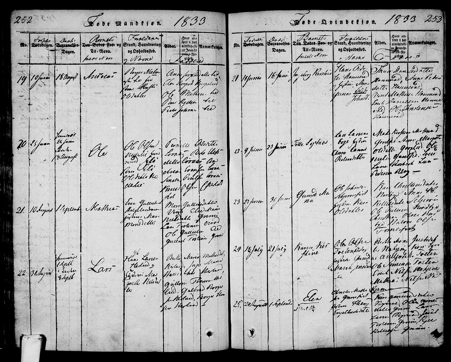 Lardal kirkebøker, AV/SAKO-A-350/F/Fa/L0005: Parish register (official) no. I 5, 1814-1835, p. 252-253