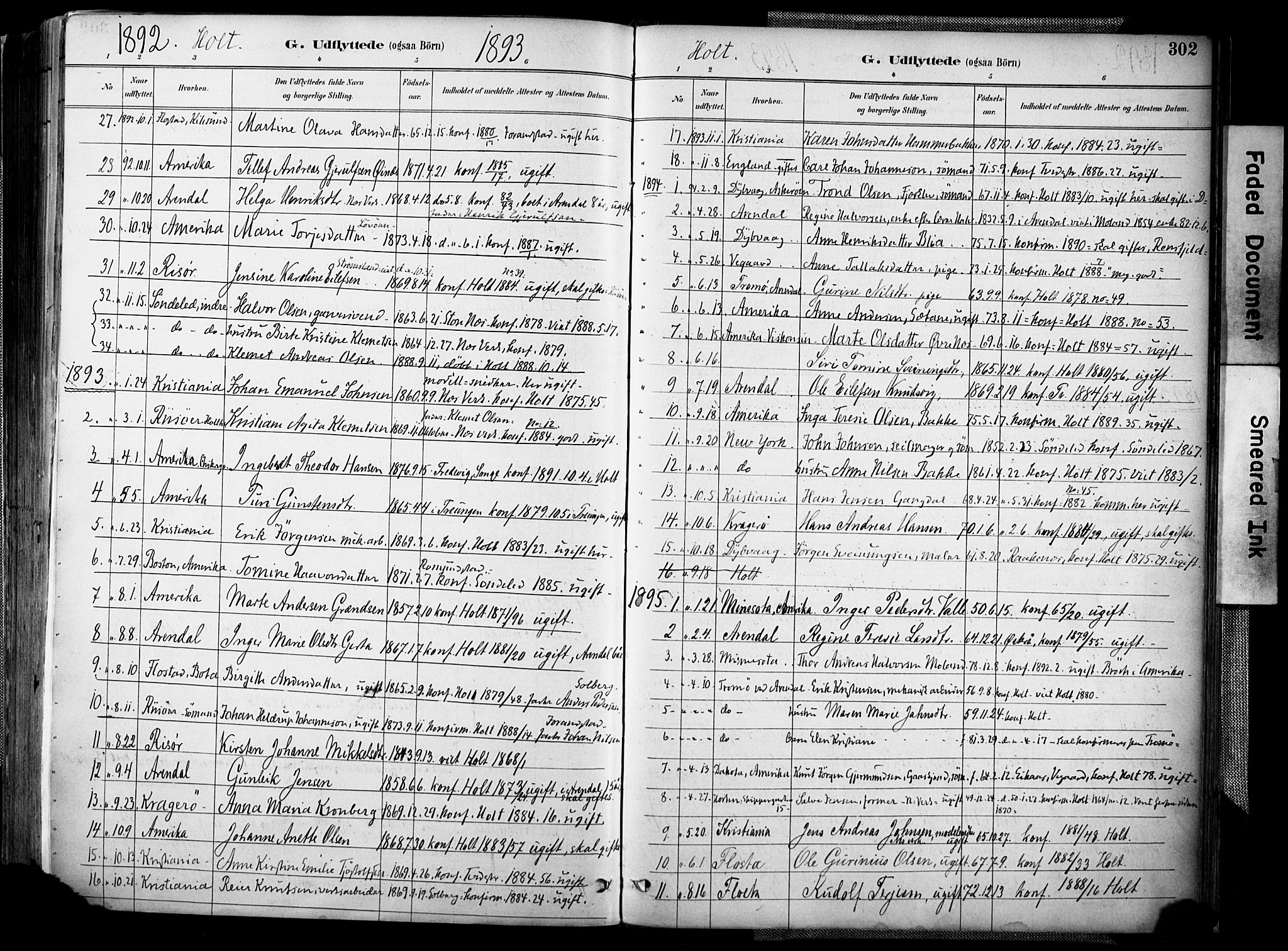 Holt sokneprestkontor, AV/SAK-1111-0021/F/Fa/L0012: Parish register (official) no. A 12, 1885-1907, p. 302