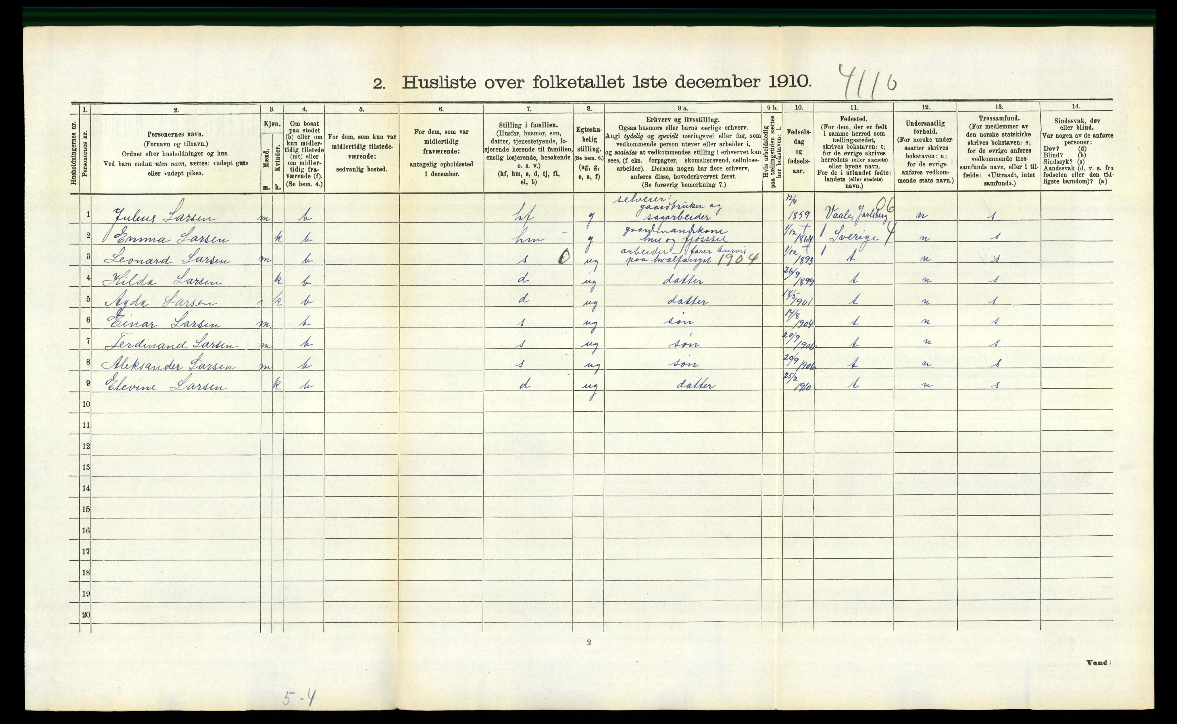 RA, 1910 census for Sandeherred, 1910, p. 800