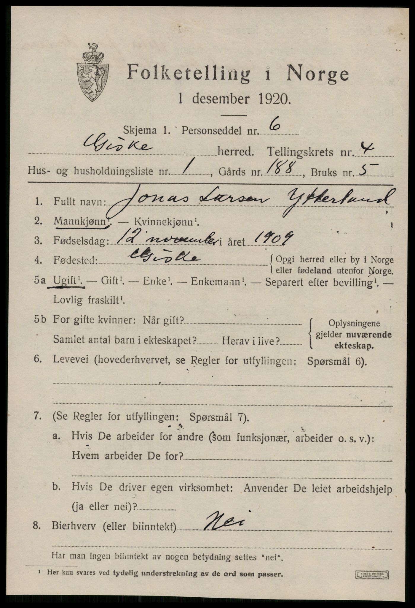 SAT, 1920 census for Giske, 1920, p. 2634