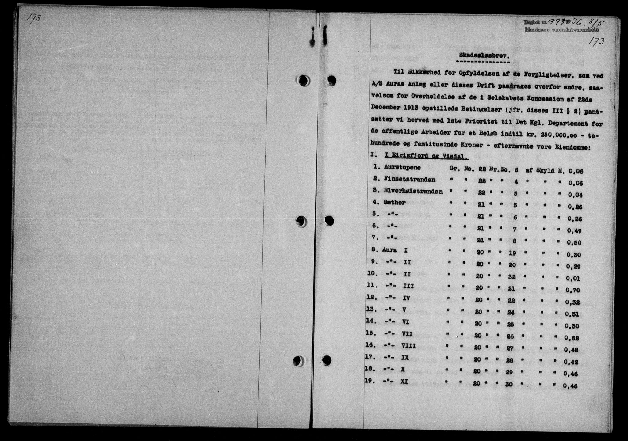 Nordmøre sorenskriveri, AV/SAT-A-4132/1/2/2Ca/L0088: Mortgage book no. 78, 1936-1936, Diary no: : 993/1936