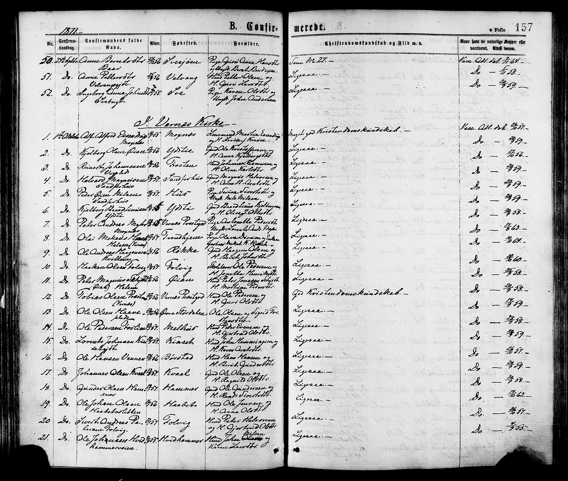 Ministerialprotokoller, klokkerbøker og fødselsregistre - Nord-Trøndelag, AV/SAT-A-1458/709/L0076: Parish register (official) no. 709A16, 1871-1879, p. 157