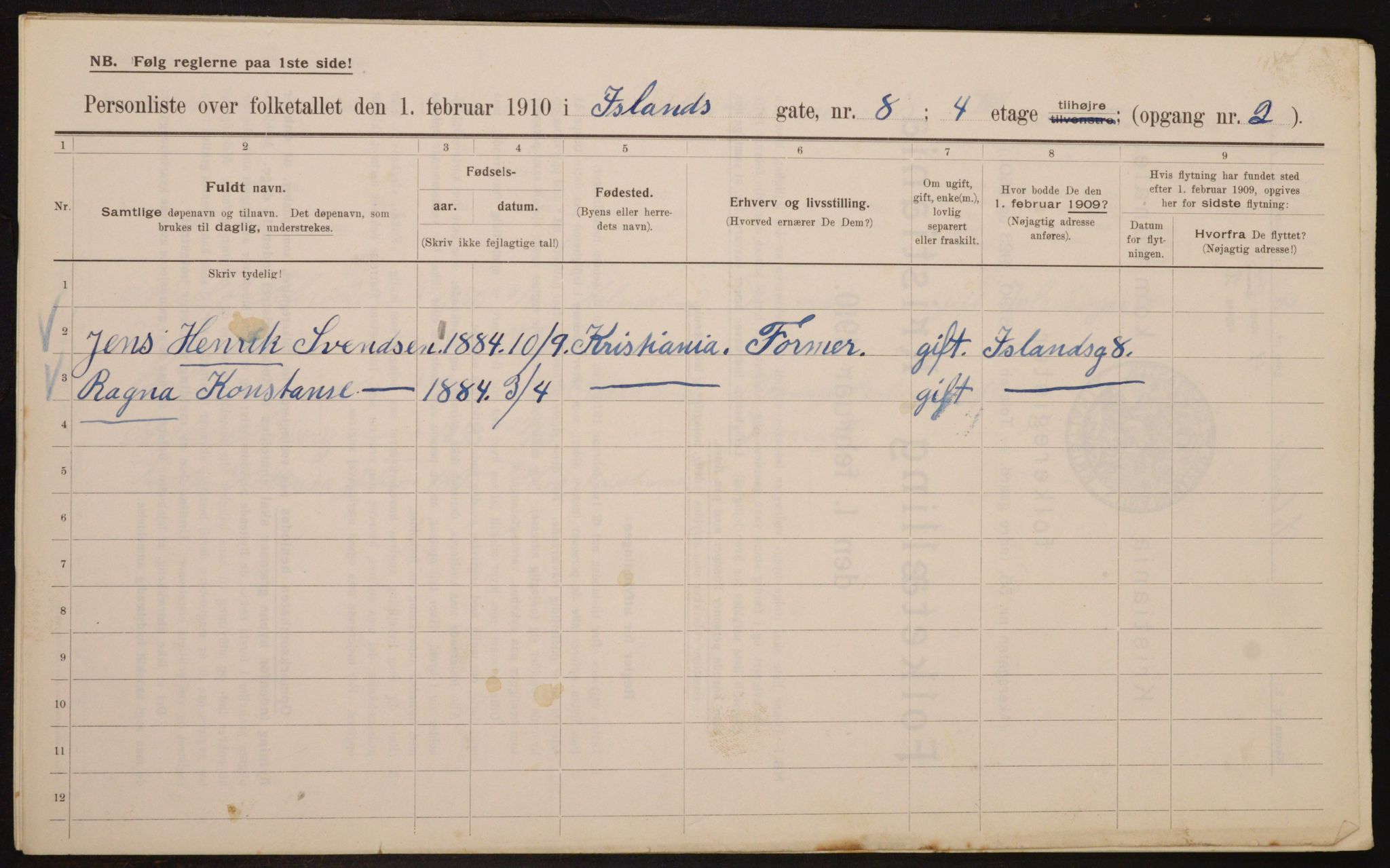 OBA, Municipal Census 1910 for Kristiania, 1910, p. 43474