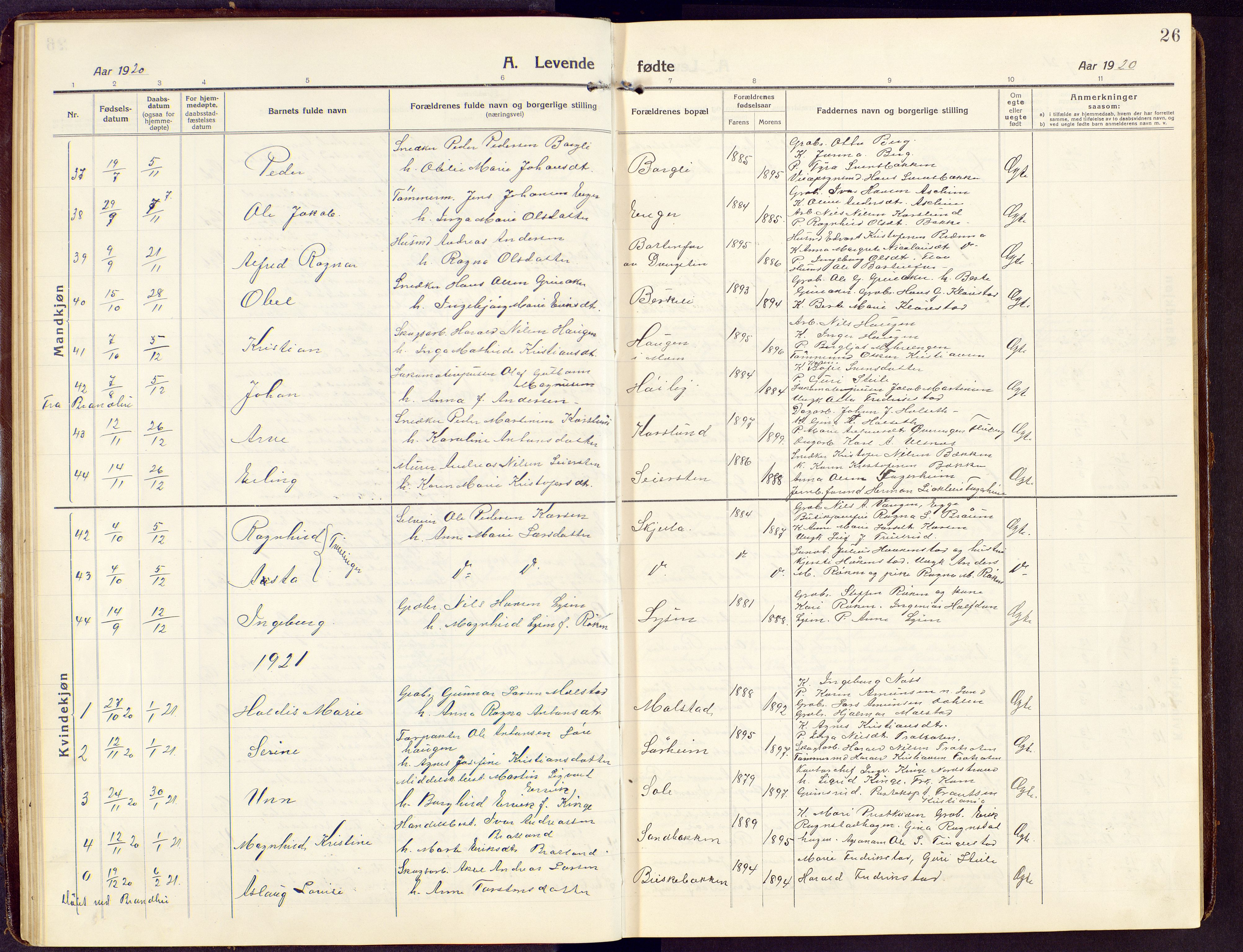 Brandbu prestekontor, SAH/PREST-114/H/Ha/Hab/L0010: Parish register (copy) no. 10, 1916-1930, p. 26