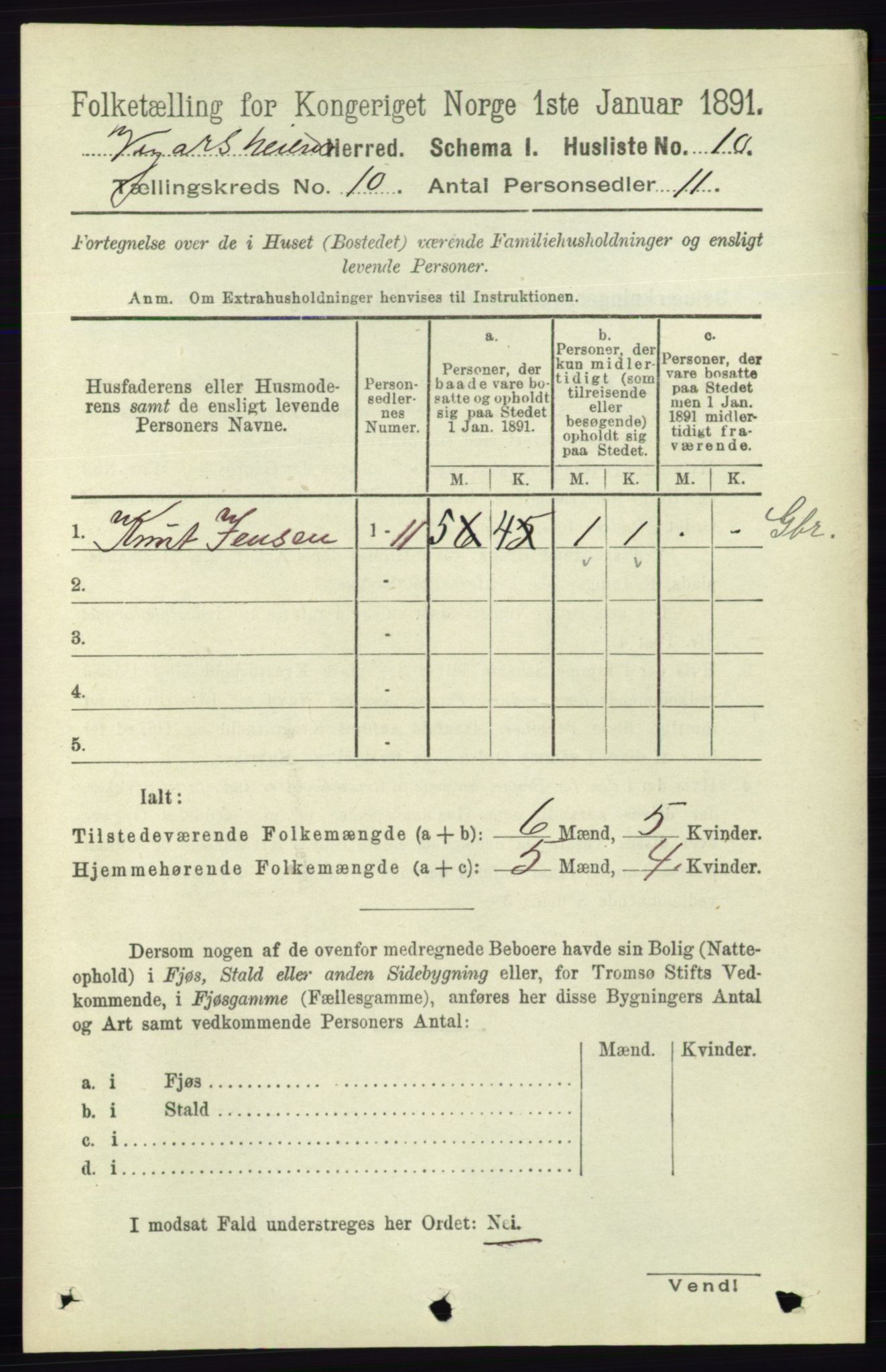 RA, 1891 census for 0912 Vegårshei, 1891, p. 1888