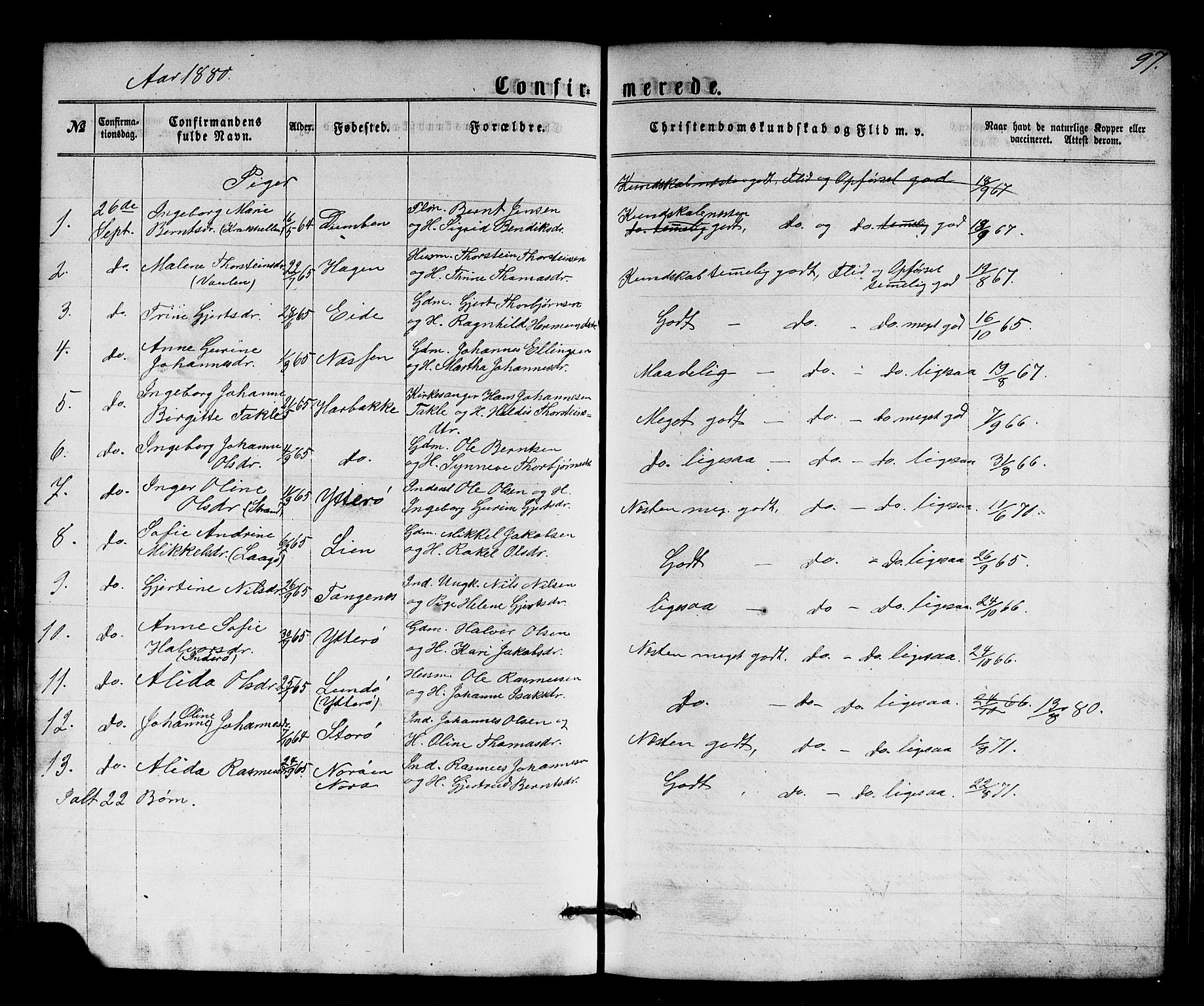 Solund sokneprestembete, AV/SAB-A-81401: Parish register (copy) no. A 1, 1860-1893, p. 97