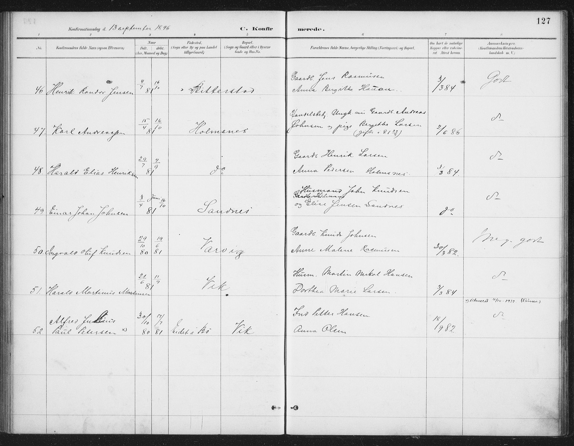 Ministerialprotokoller, klokkerbøker og fødselsregistre - Nordland, AV/SAT-A-1459/888/L1245: Parish register (official) no. 888A11, 1888-1900, p. 127