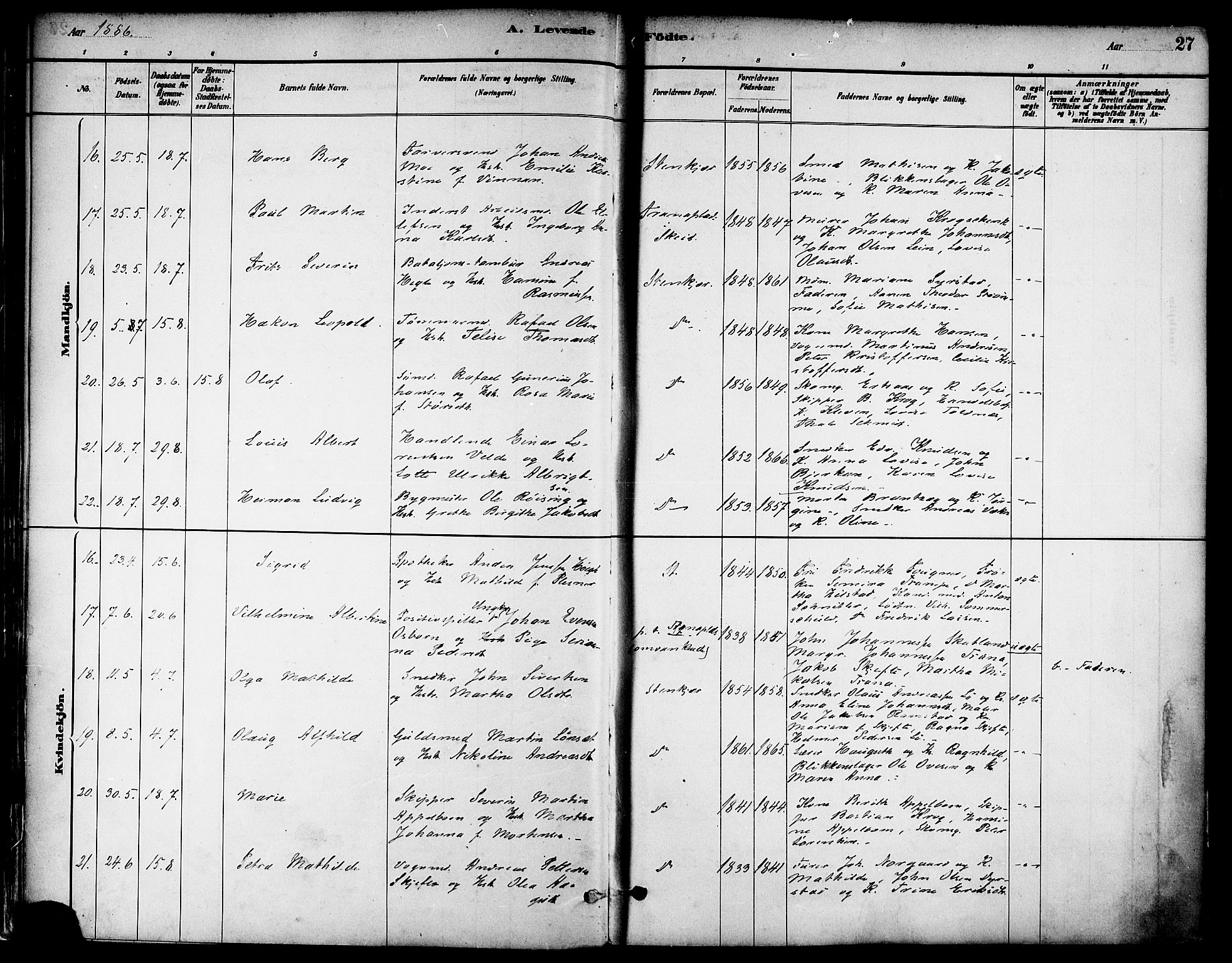 Ministerialprotokoller, klokkerbøker og fødselsregistre - Nord-Trøndelag, AV/SAT-A-1458/739/L0371: Parish register (official) no. 739A03, 1881-1895, p. 27