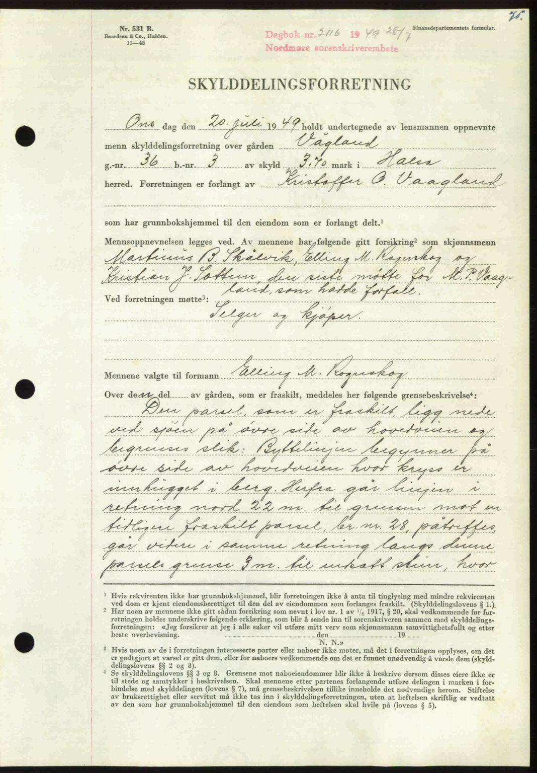 Nordmøre sorenskriveri, AV/SAT-A-4132/1/2/2Ca: Mortgage book no. A112, 1949-1949, Diary no: : 2116/1949