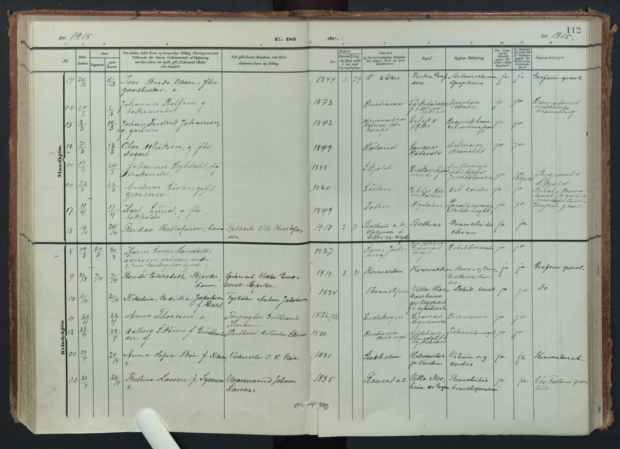 Vestre Aker prestekontor Kirkebøker, AV/SAO-A-10025/F/Fa/L0016: Parish register (official) no. 16, 1904-1926, p. 112