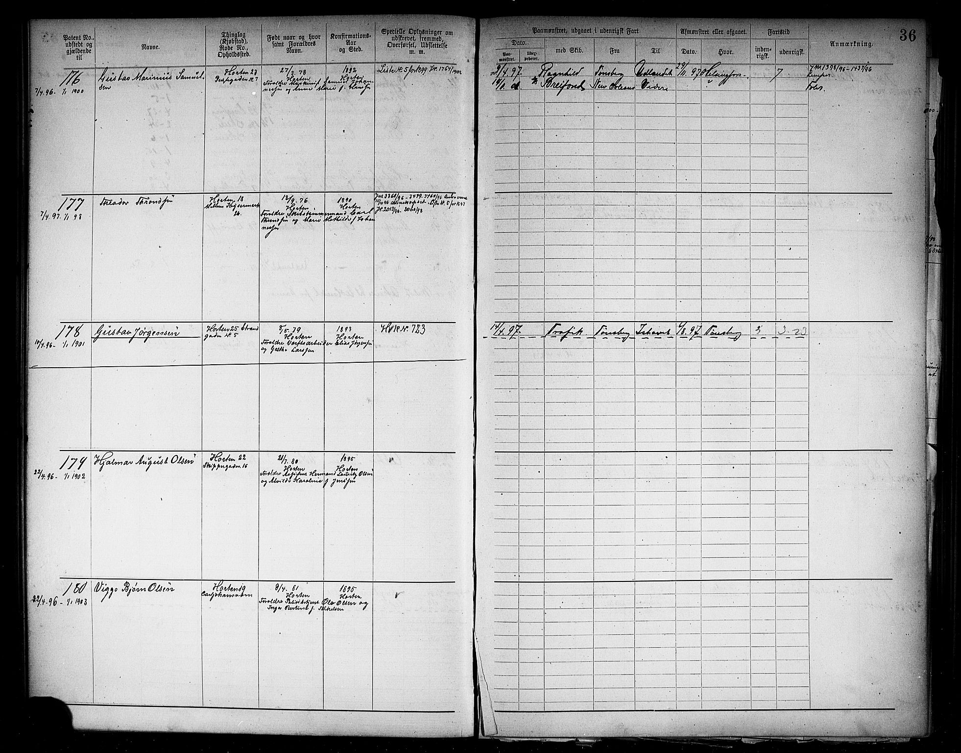 Horten innrulleringskontor, AV/SAKO-A-785/F/Fb/L0006: Annotasjonsrulle, 1889-1911, p. 39