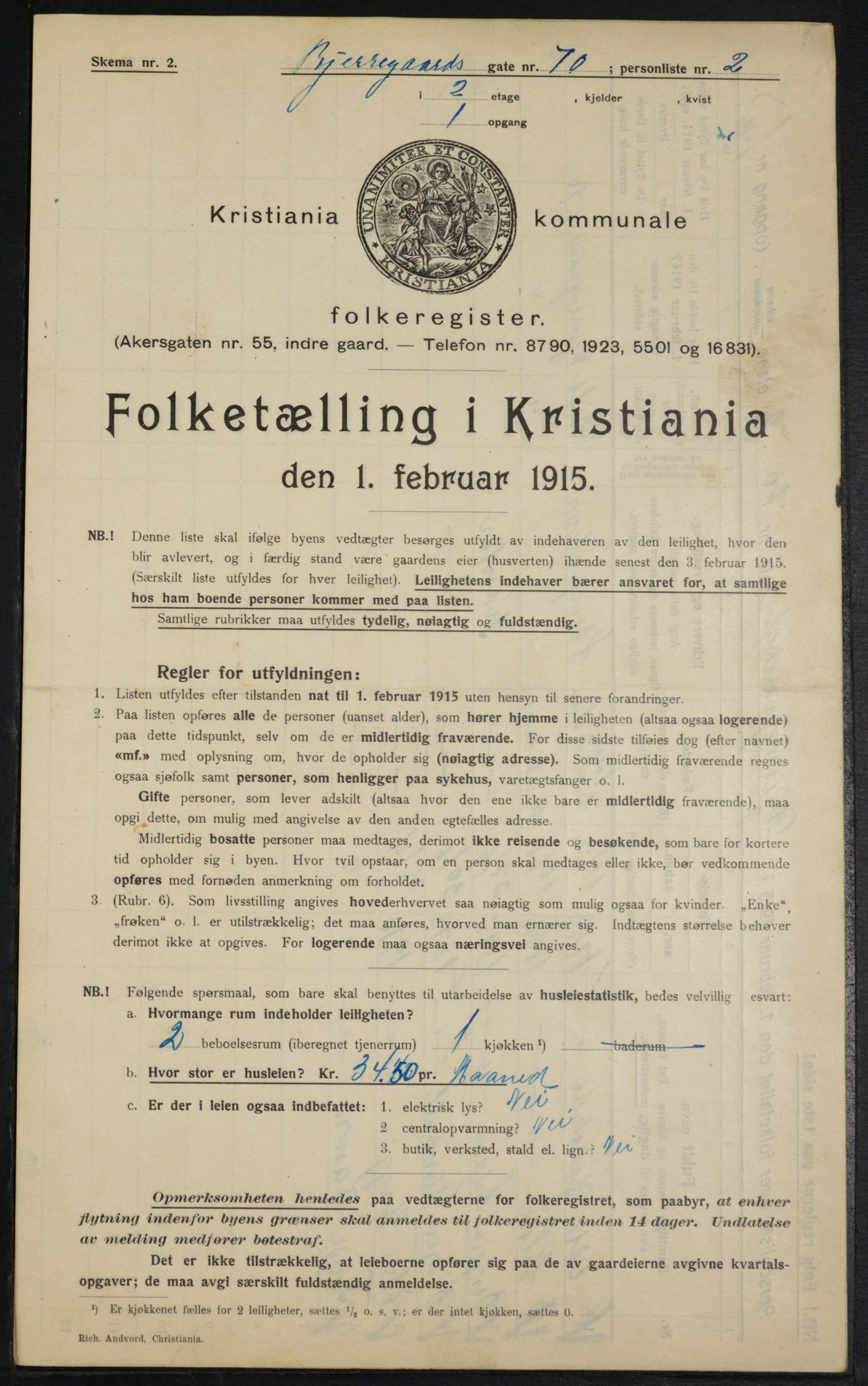 OBA, Municipal Census 1915 for Kristiania, 1915, p. 6438