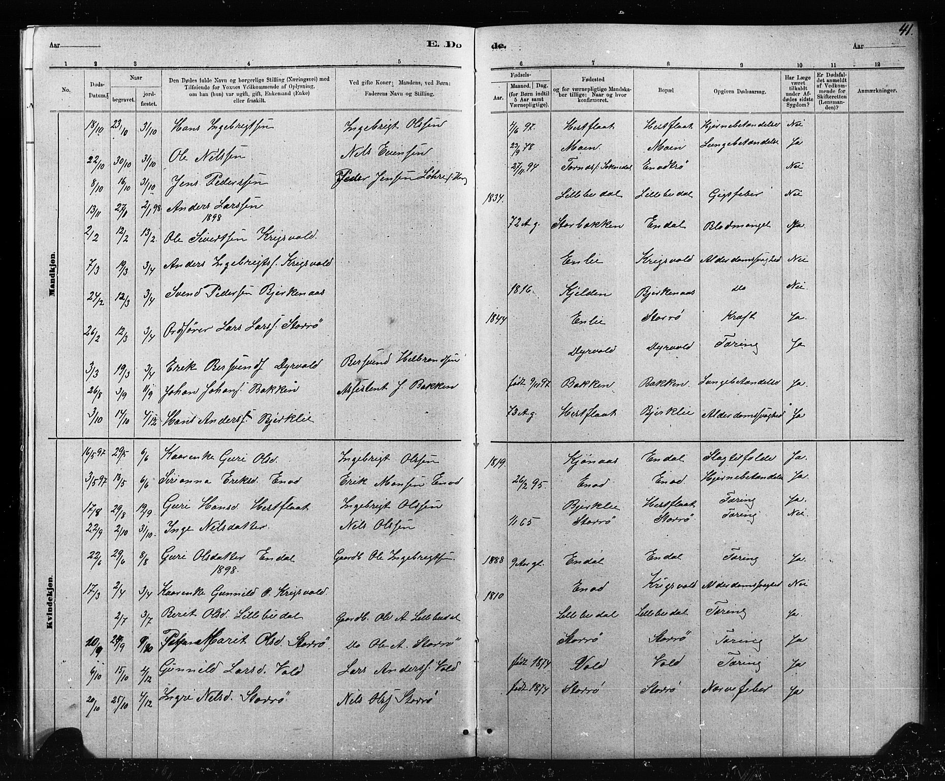 Ministerialprotokoller, klokkerbøker og fødselsregistre - Sør-Trøndelag, AV/SAT-A-1456/690/L1051: Parish register (copy) no. 690C01, 1887-1908, p. 41